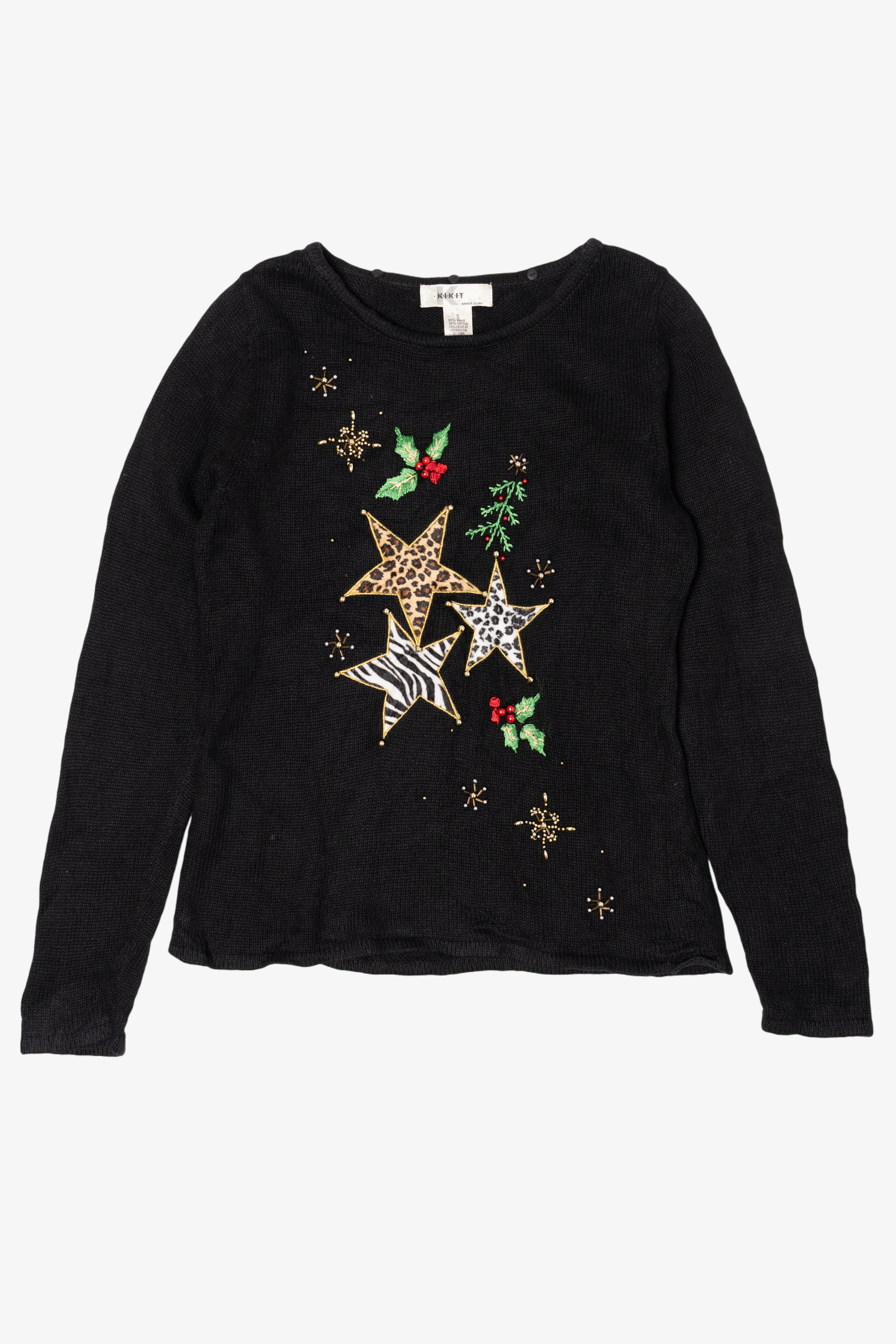 Vintage Y2k Lightweight Kikit Animal Print Stars Ugly Christmas Pullover (2000s)