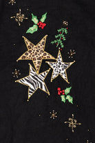 Vintage Y2k Lightweight Kikit Animal Print Stars Ugly Christmas Pullover (2000s)