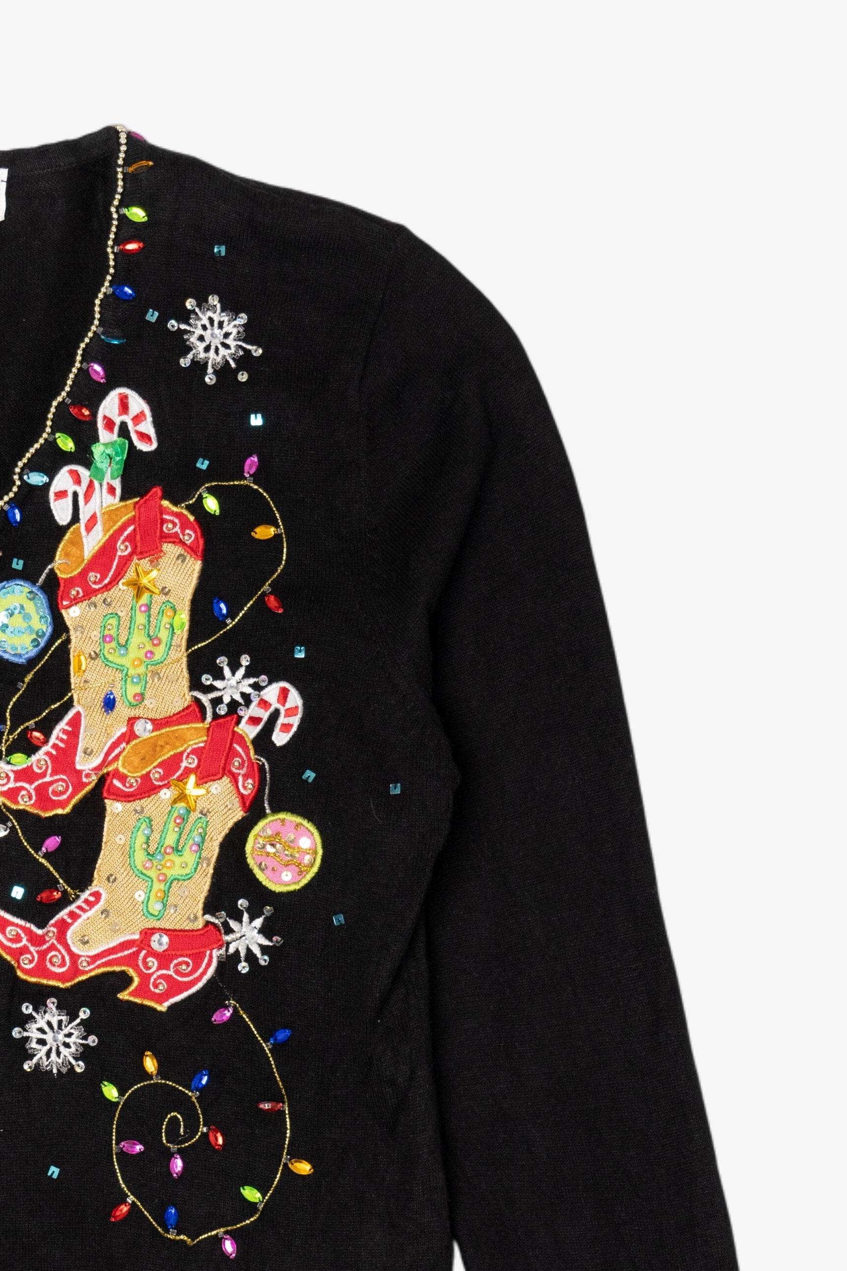 Vintage Y2k Lightweight Jack B. Quick Cowboy Boots Ugly Christmas Cardigan (2000s)