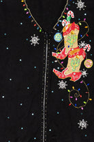 Vintage Y2k Lightweight Jack B. Quick Cowboy Boots Ugly Christmas Cardigan (2000s)