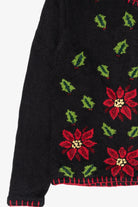Vintage Black Crystal Kobe Flowers Ugly Christmas Cardigan (1990s)