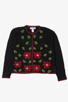Vintage Black Crystal Kobe Flowers Ugly Christmas Cardigan (1990s)