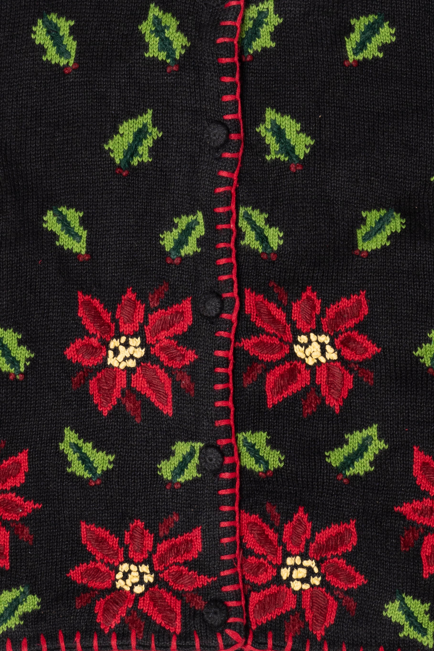 Vintage Black Crystal Kobe Flowers Ugly Christmas Cardigan (1990s)