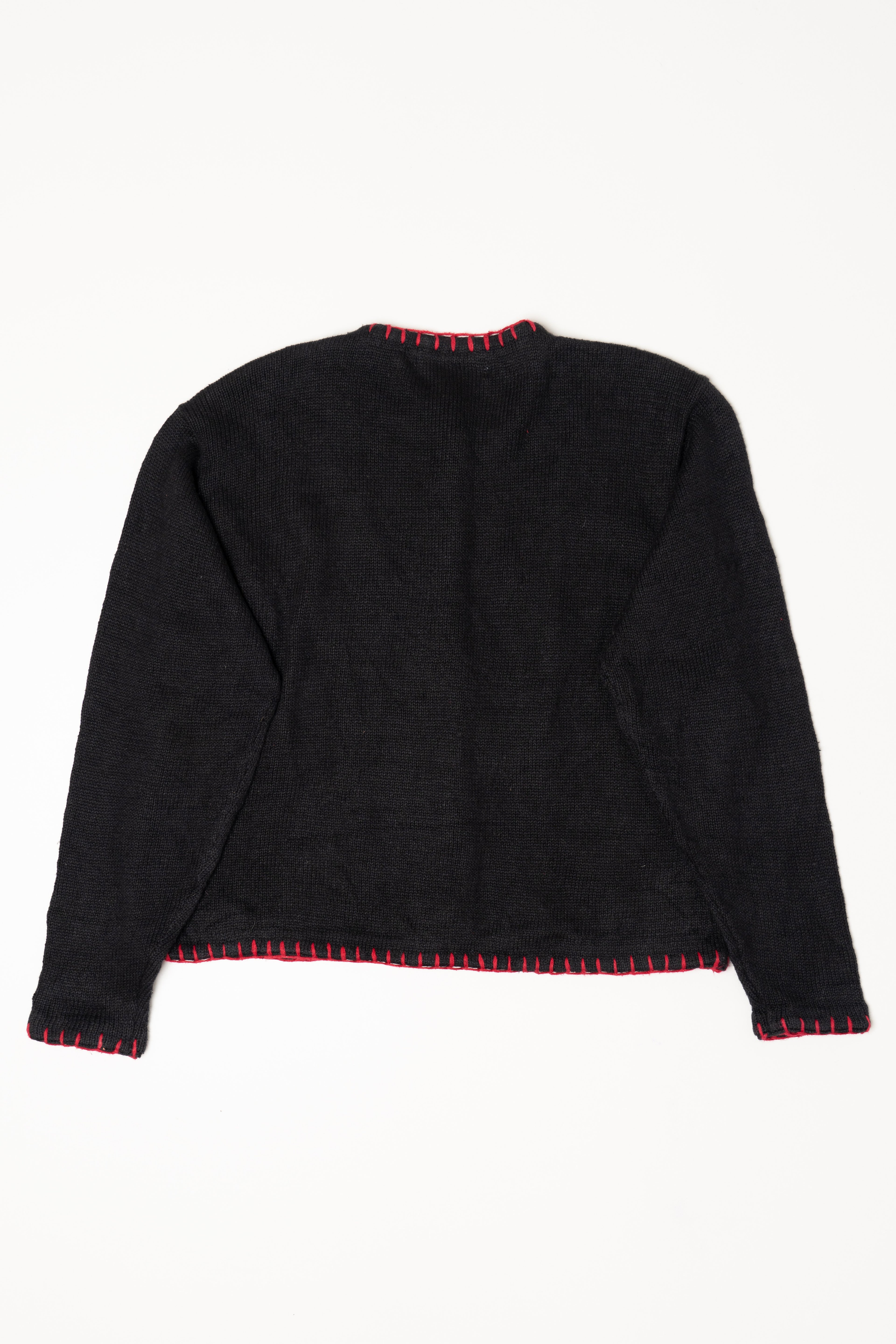 Vintage Black Crystal Kobe Flowers Ugly Christmas Cardigan (1990s)