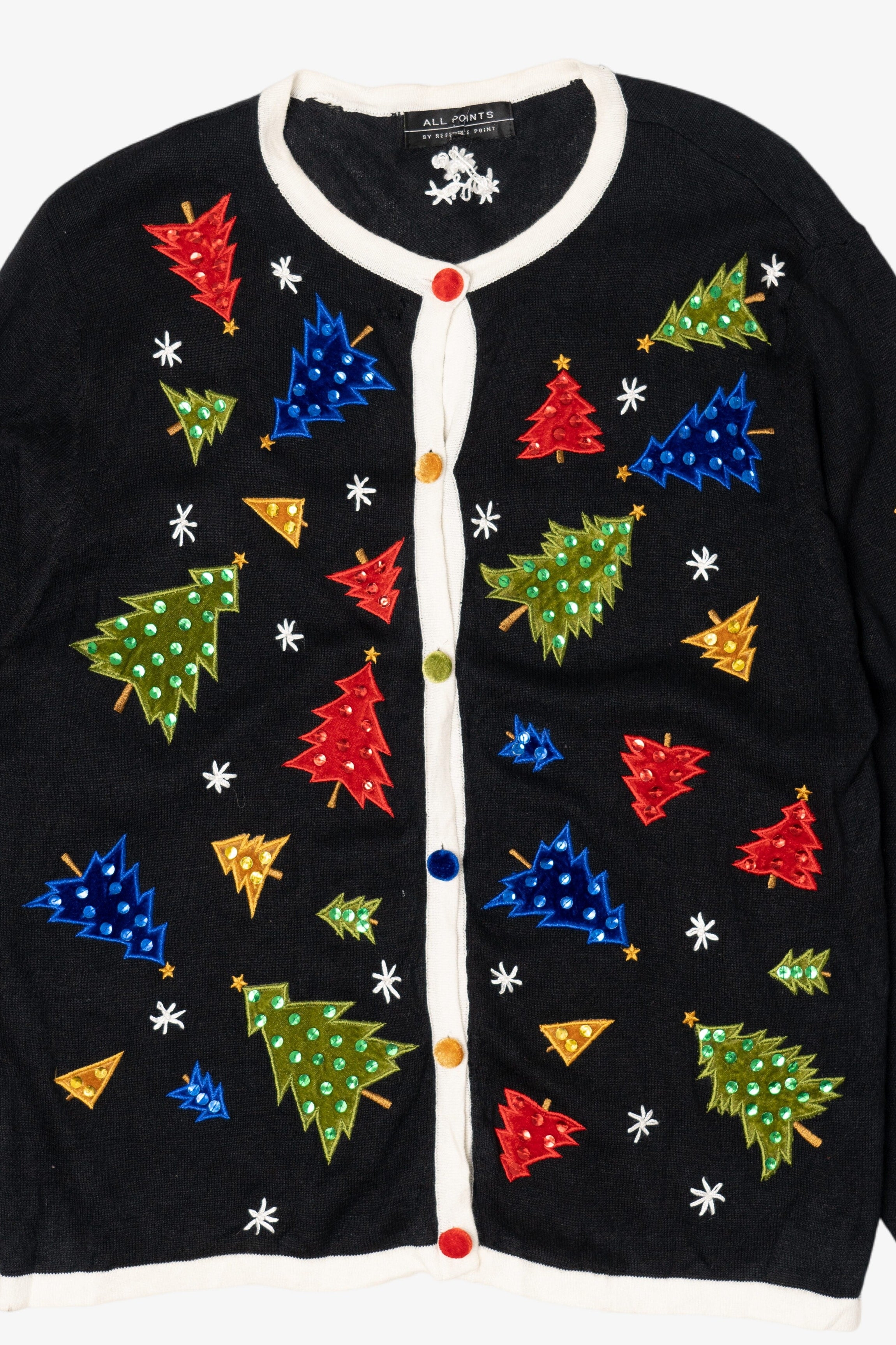 Vintage Black All Points Trees Ugly Christmas Cardigan (1990s)