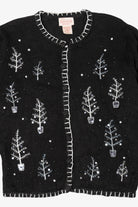 Vintage Black Basic Editions Trees Ugly Christmas Cardigan (1990s)
