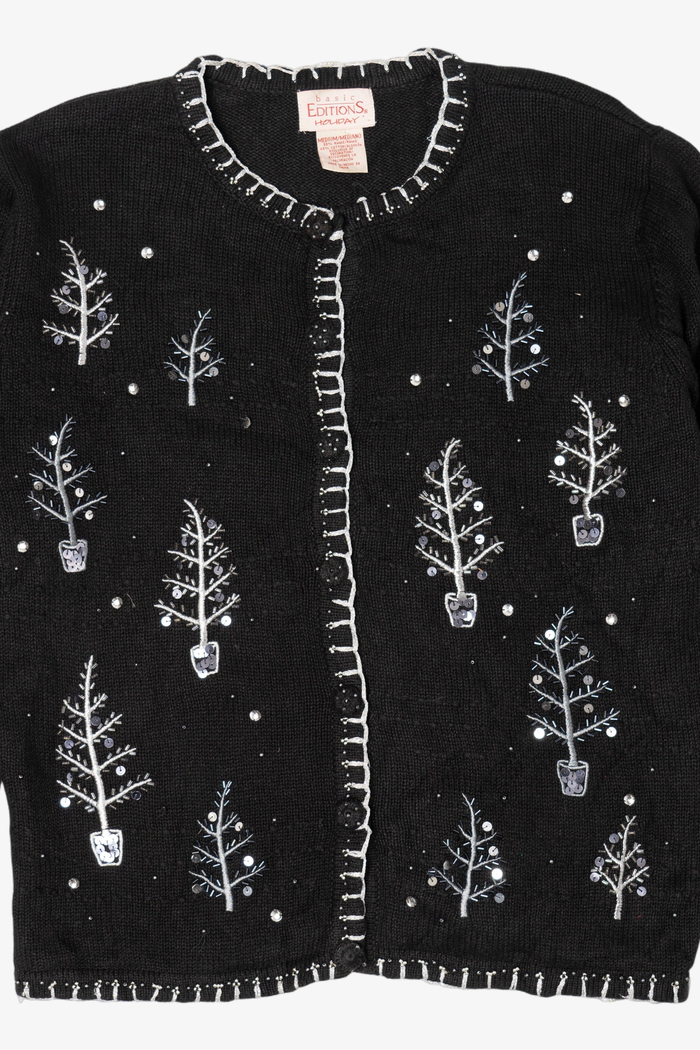 Vintage Black Basic Editions Trees Ugly Christmas Cardigan (1990s)