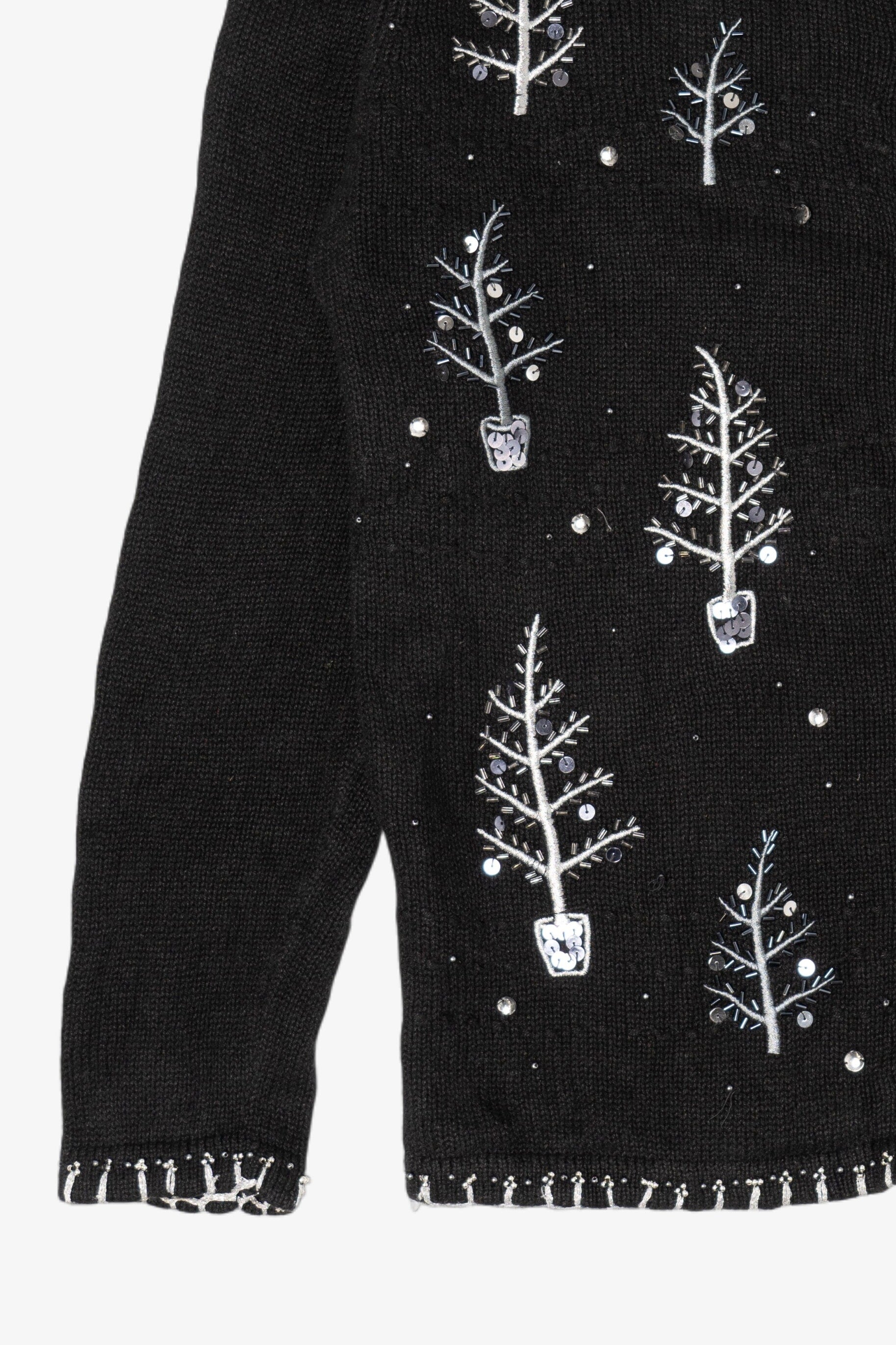 Vintage Black Basic Editions Trees Ugly Christmas Cardigan (1990s)