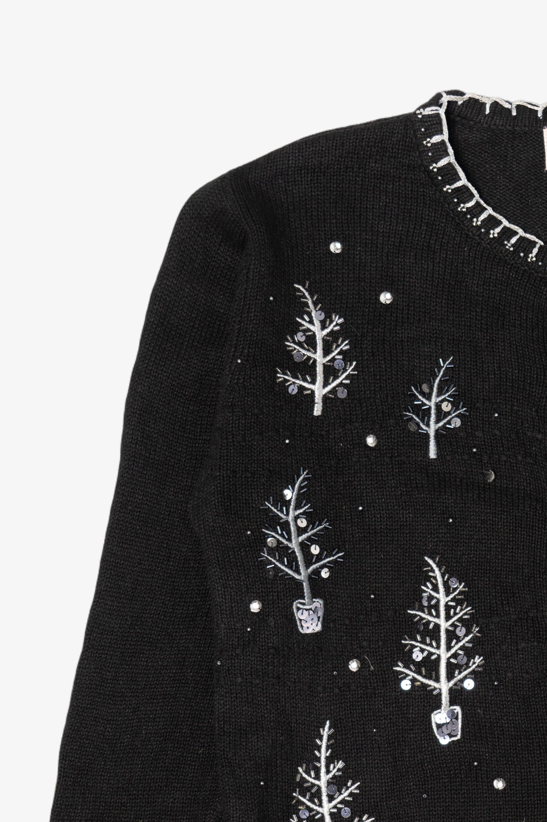 Vintage Black Basic Editions Trees Ugly Christmas Cardigan (1990s)
