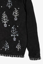 Vintage Black Basic Editions Trees Ugly Christmas Cardigan (1990s)