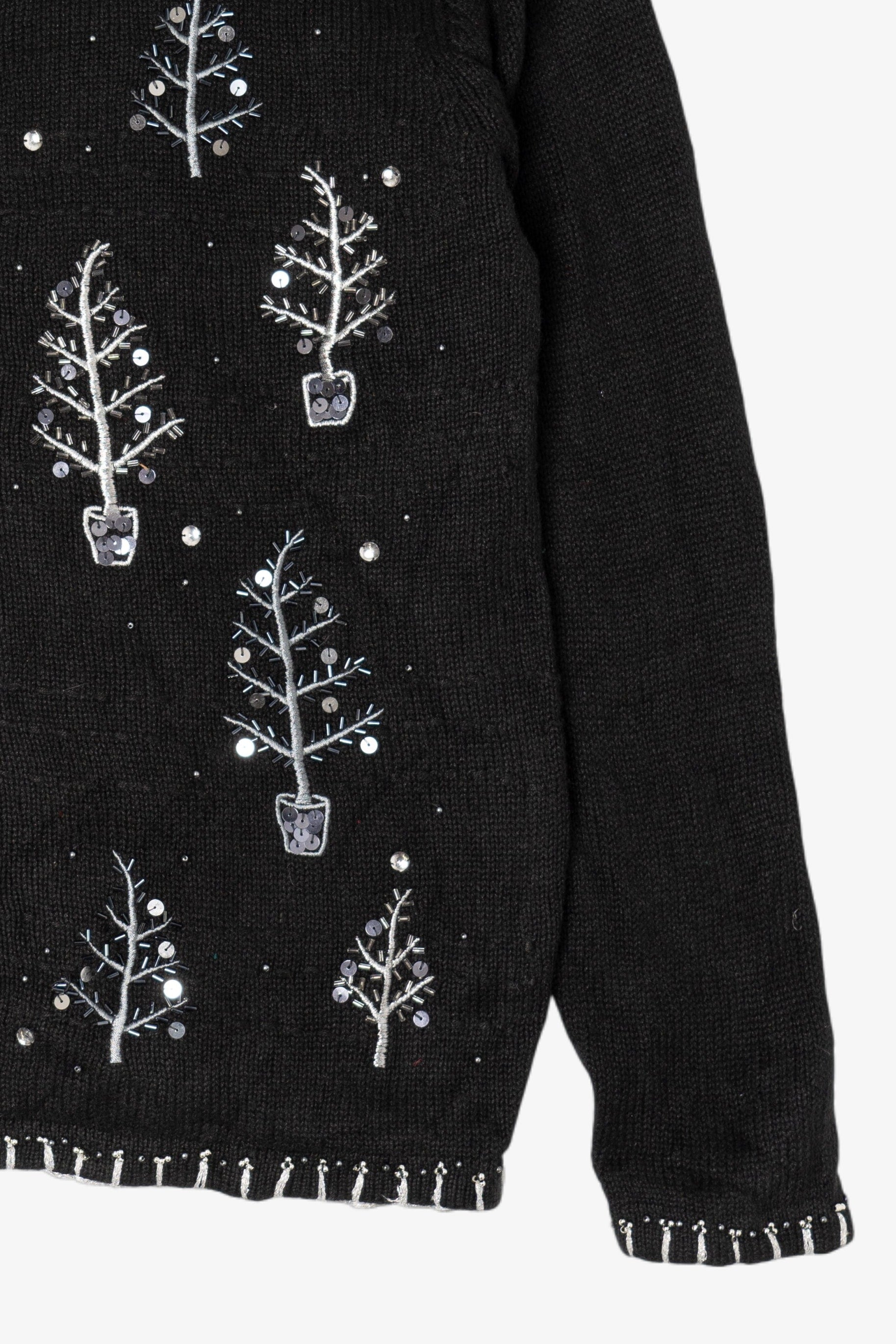 Vintage Black Basic Editions Trees Ugly Christmas Cardigan (1990s)