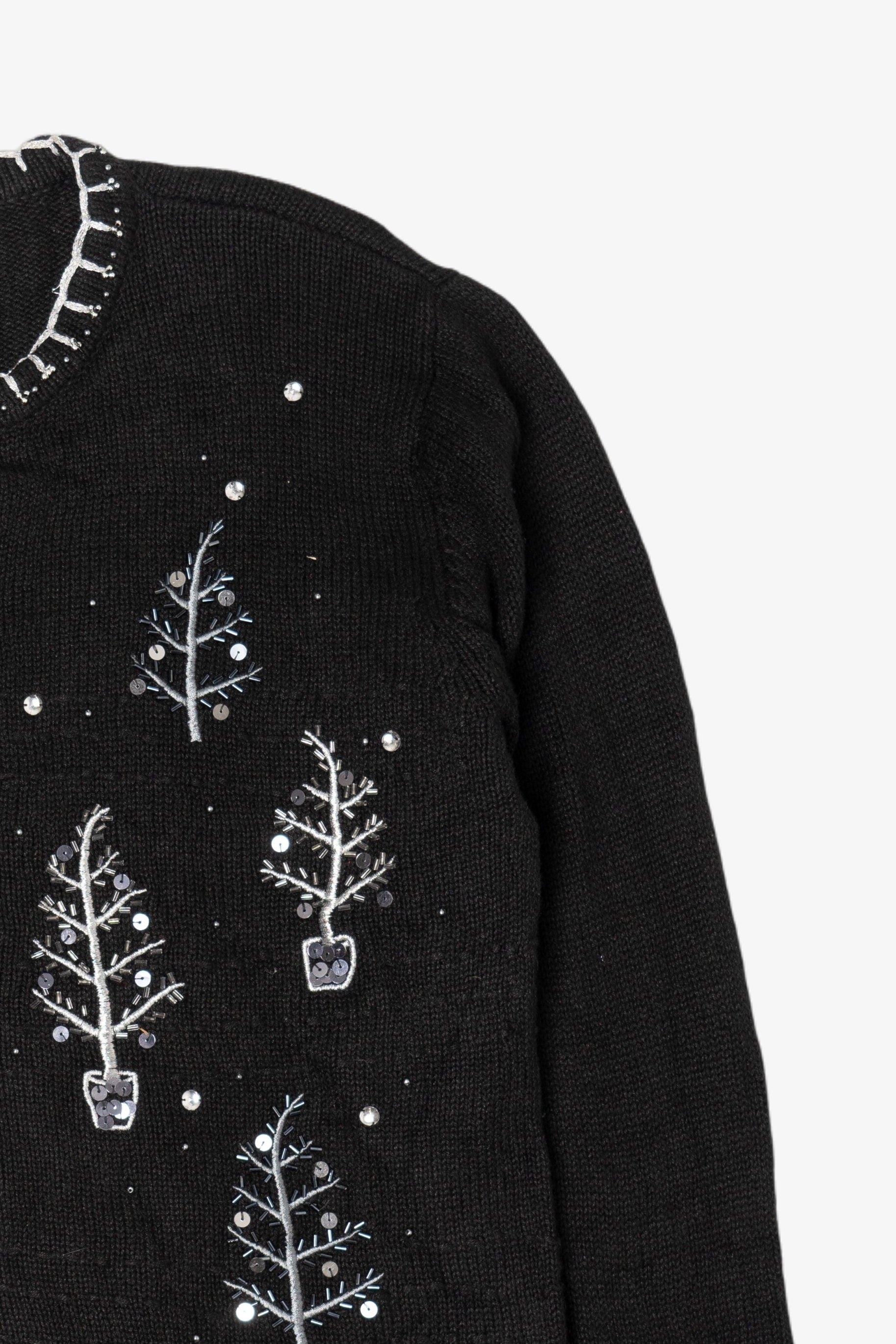 Vintage Black Basic Editions Trees Ugly Christmas Cardigan (1990s)