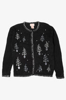 Vintage Black Basic Editions Trees Ugly Christmas Cardigan (1990s)