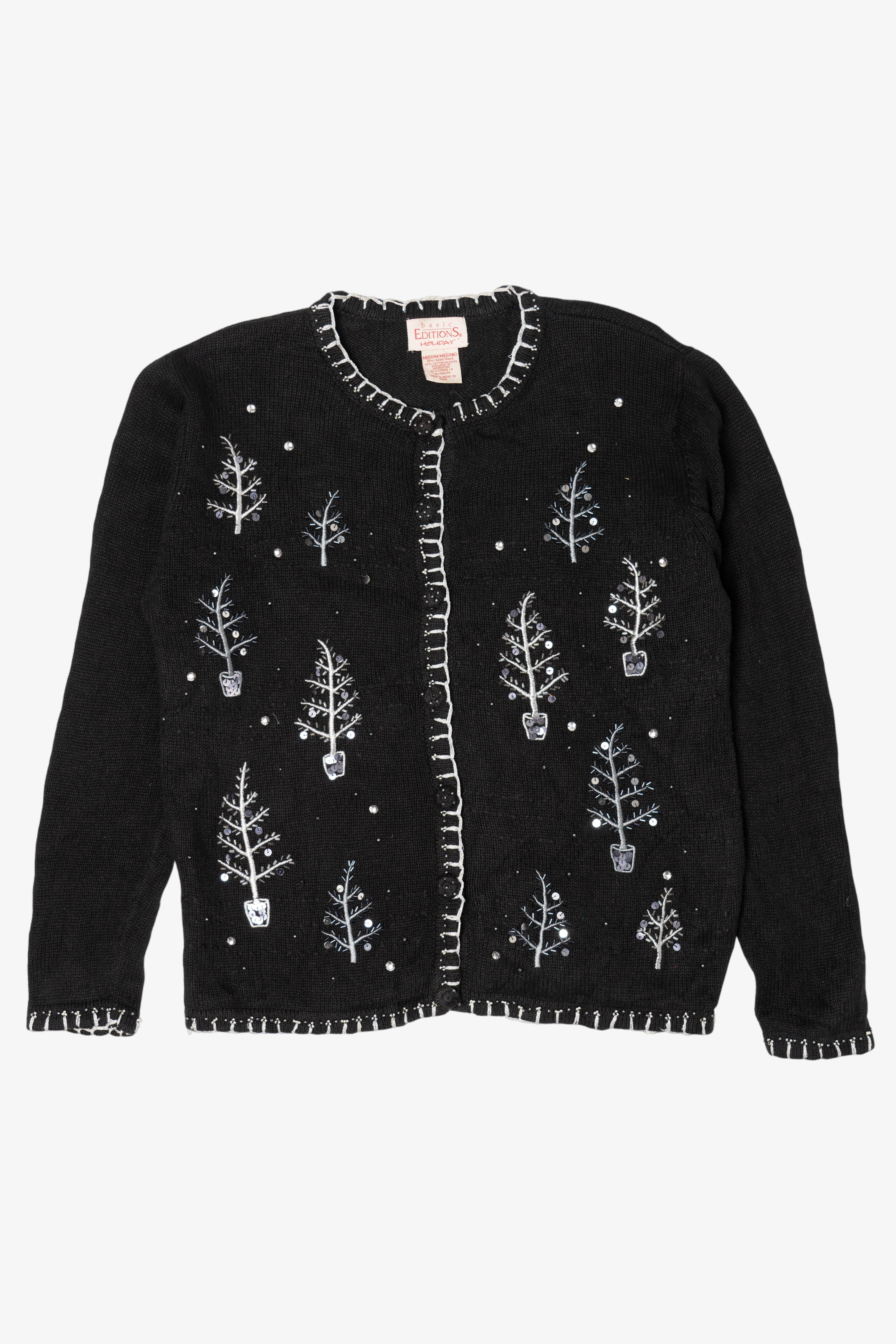 Vintage Black Basic Editions Trees Ugly Christmas Cardigan (1990s)
