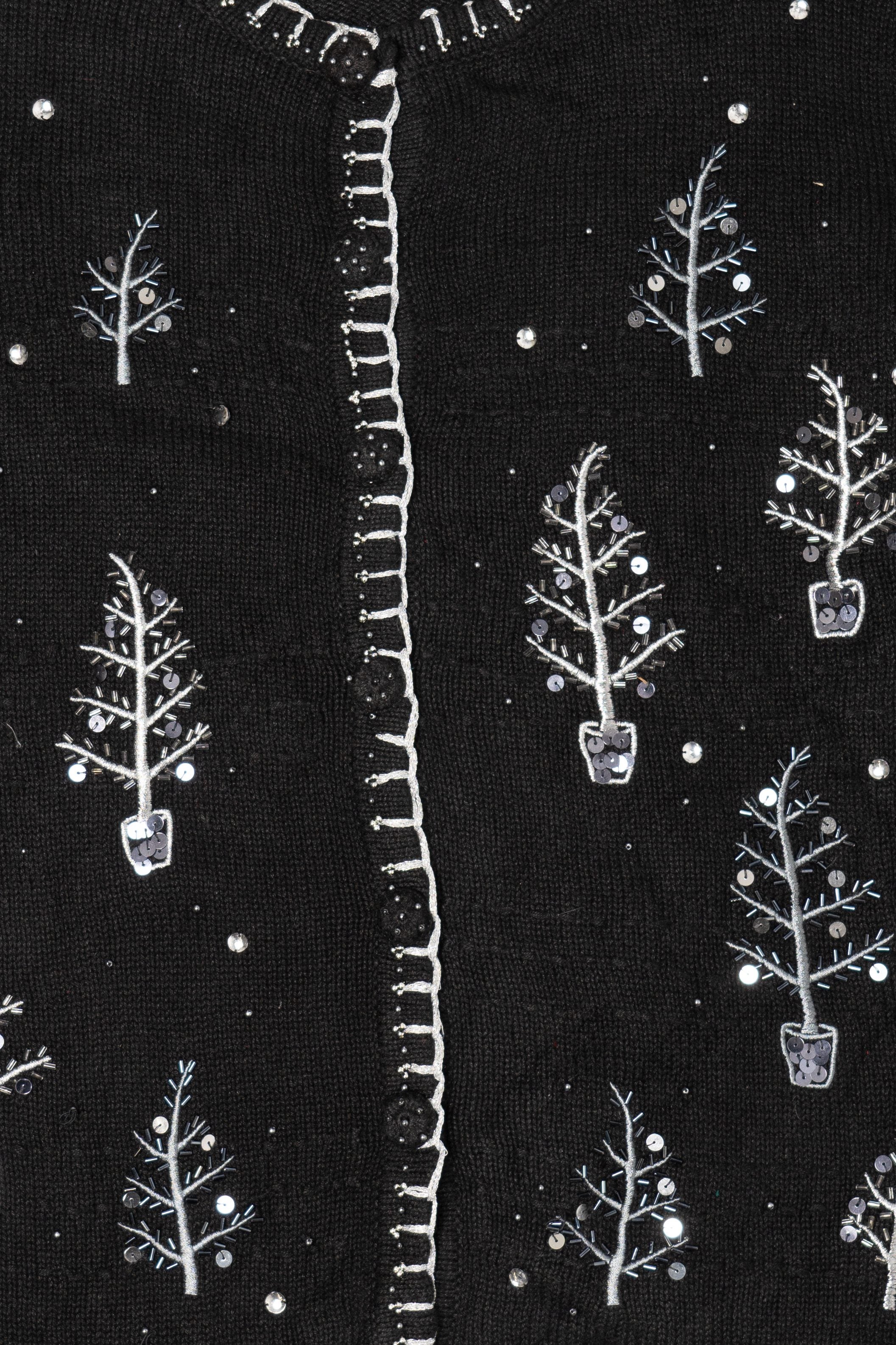 Vintage Black Basic Editions Trees Ugly Christmas Cardigan (1990s)