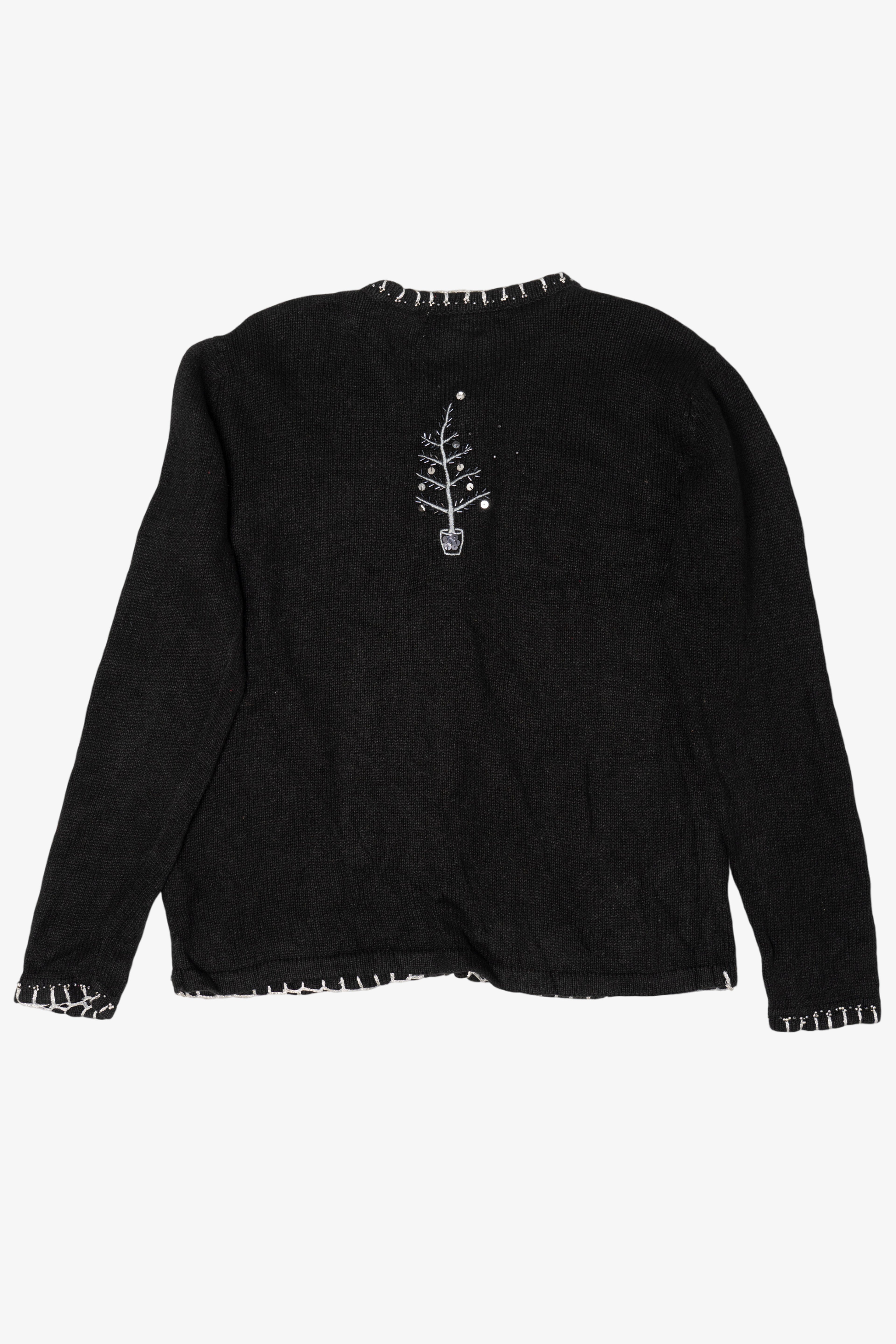 Vintage Black Basic Editions Trees Ugly Christmas Cardigan (1990s)