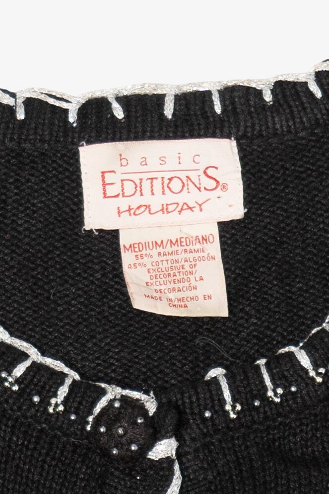 Vintage Black Basic Editions Trees Ugly Christmas Cardigan (1990s)