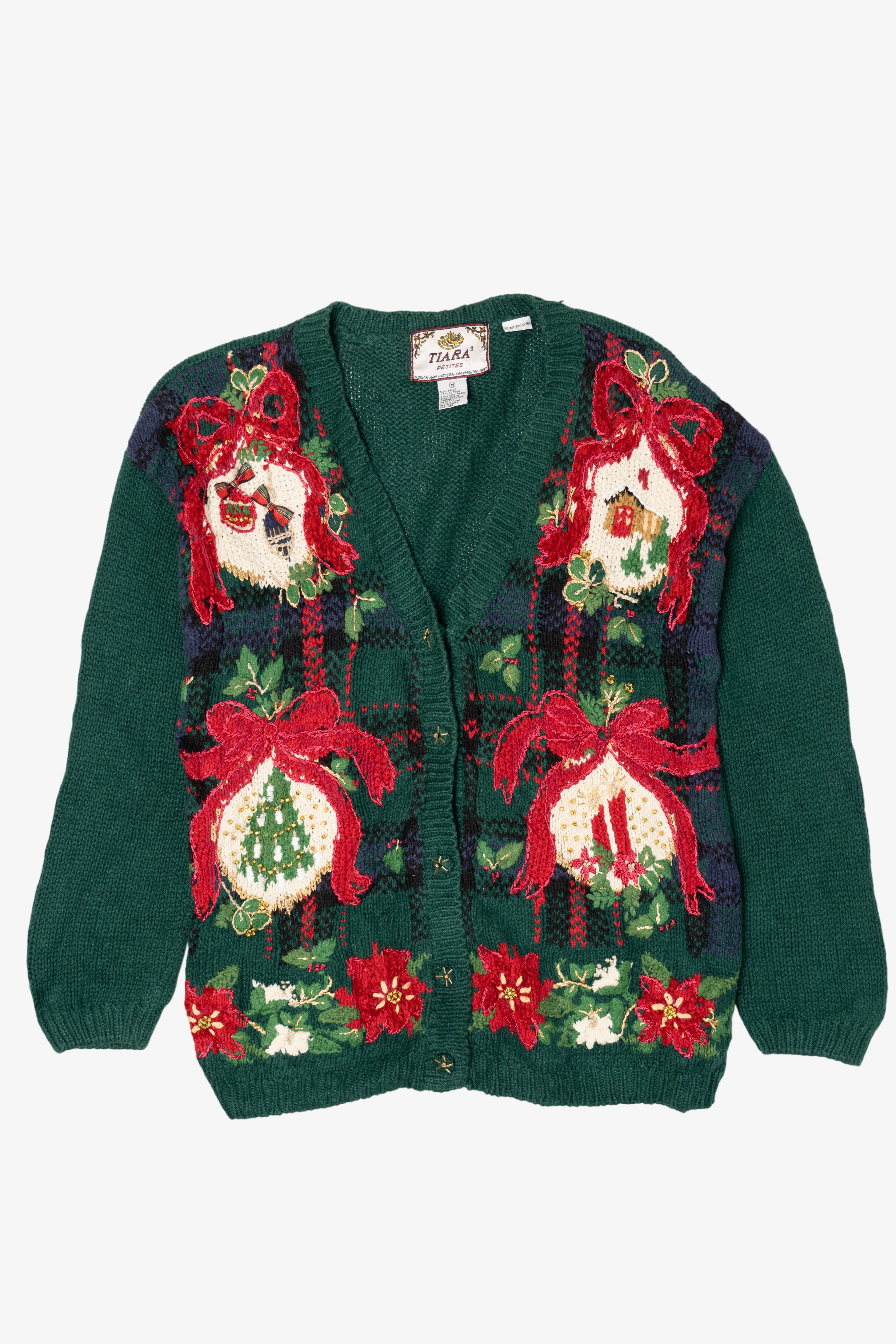 Vintage Green Tiara Ugly Christmas Cardigan (1990s)