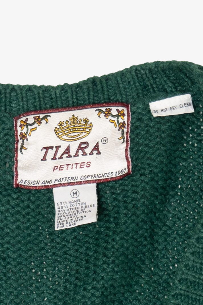Vintage Green Tiara Ugly Christmas Cardigan (1990s)
