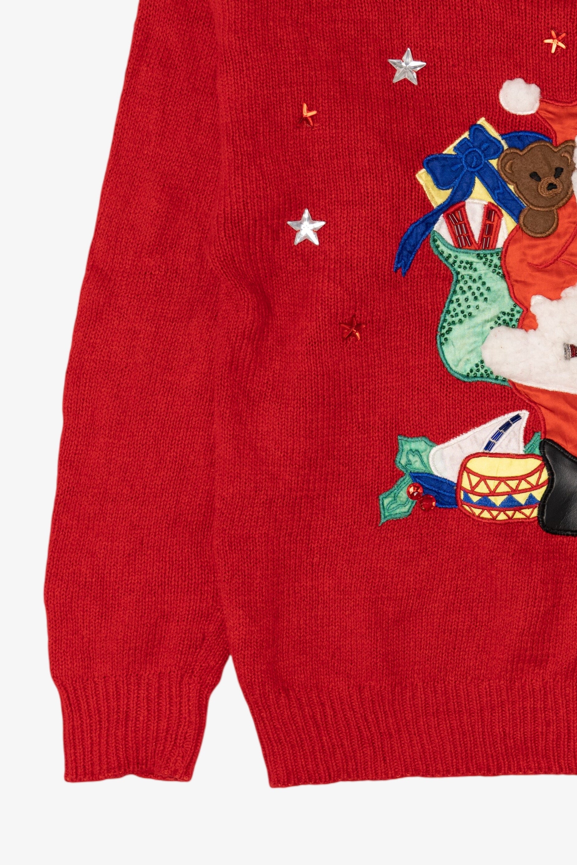 Vintage Red Work in Progress Santa Christmas Pullover (1990s)