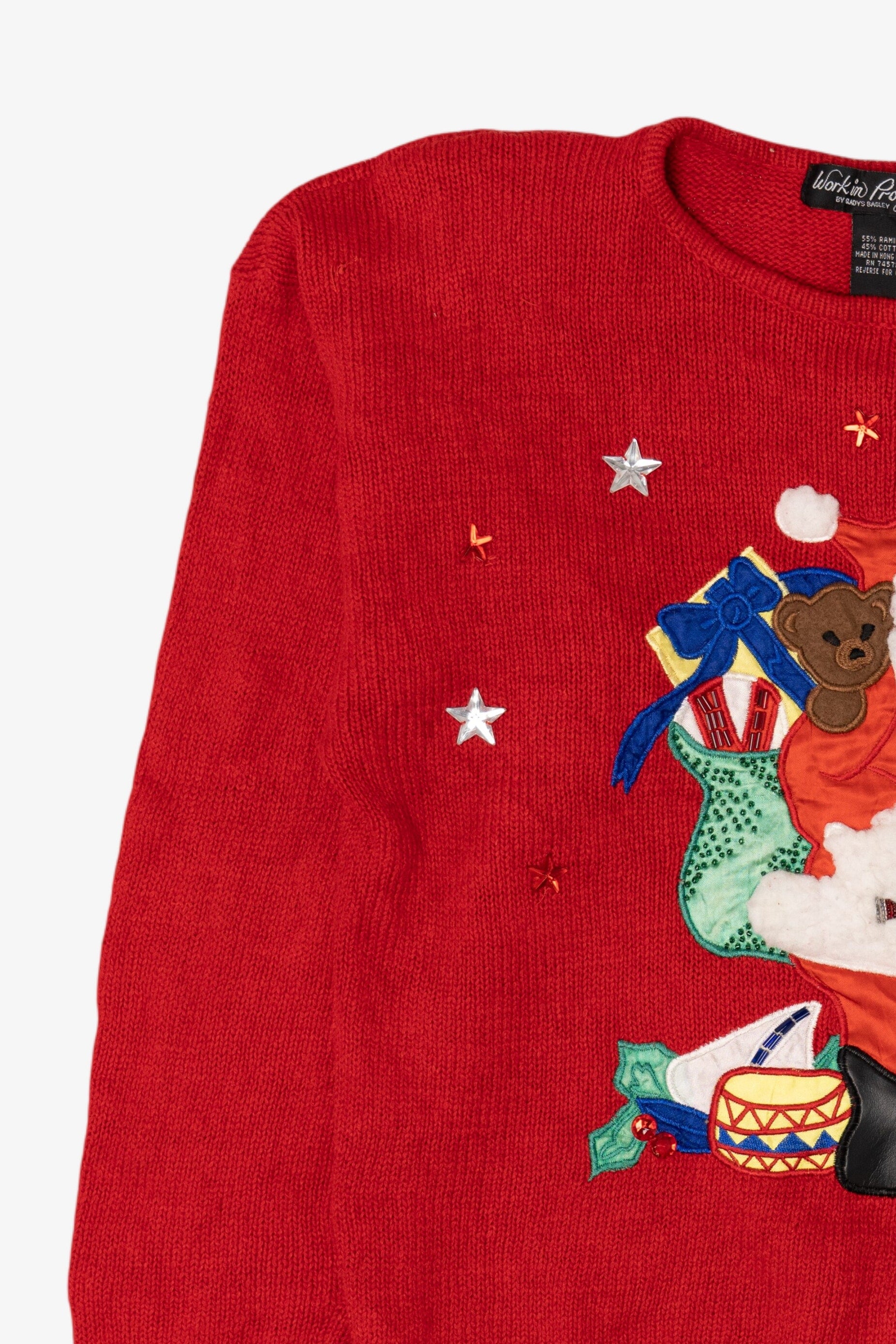 Vintage Red Work in Progress Santa Christmas Pullover (1990s)
