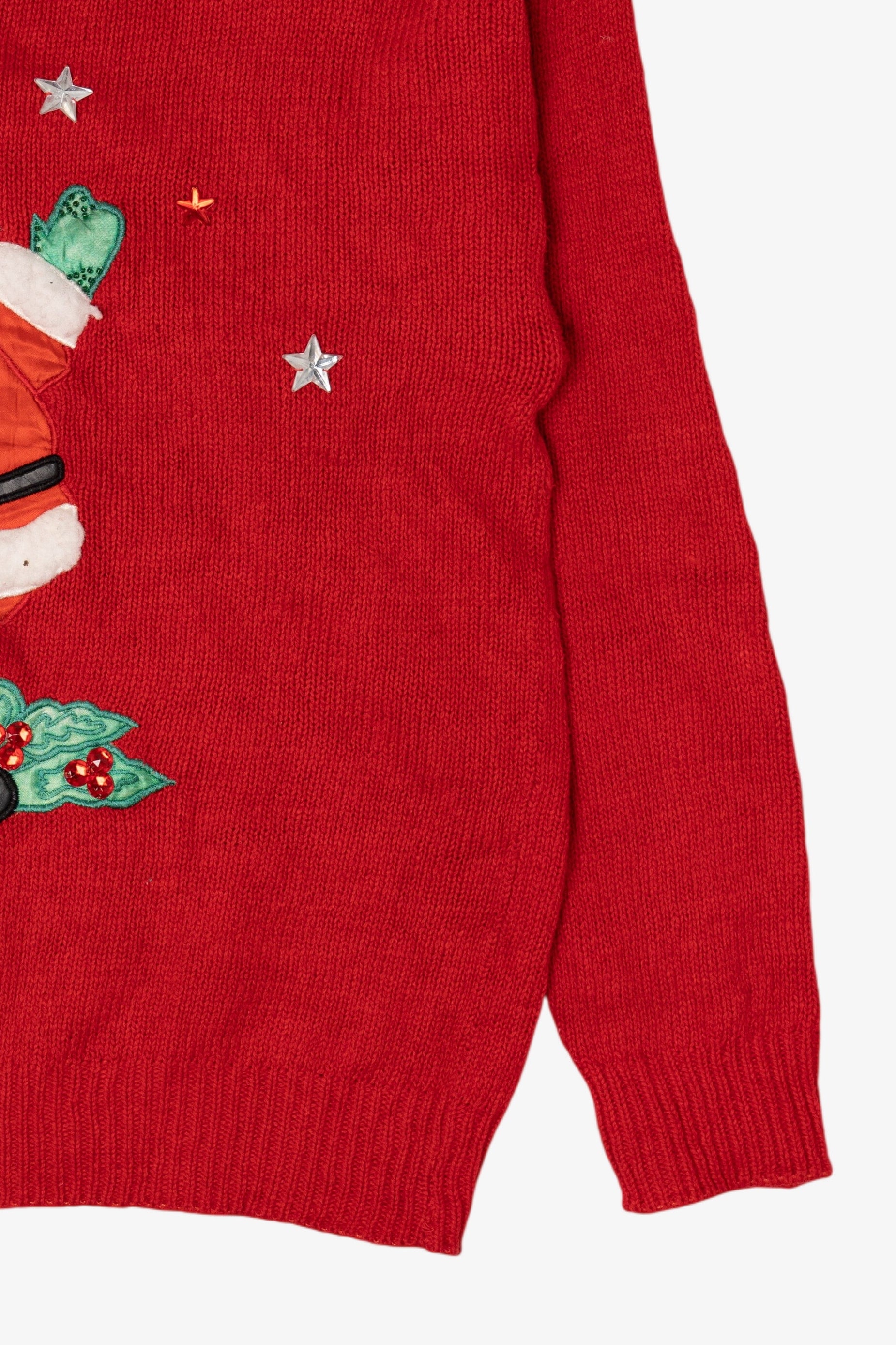 Vintage Red Work in Progress Santa Christmas Pullover (1990s)