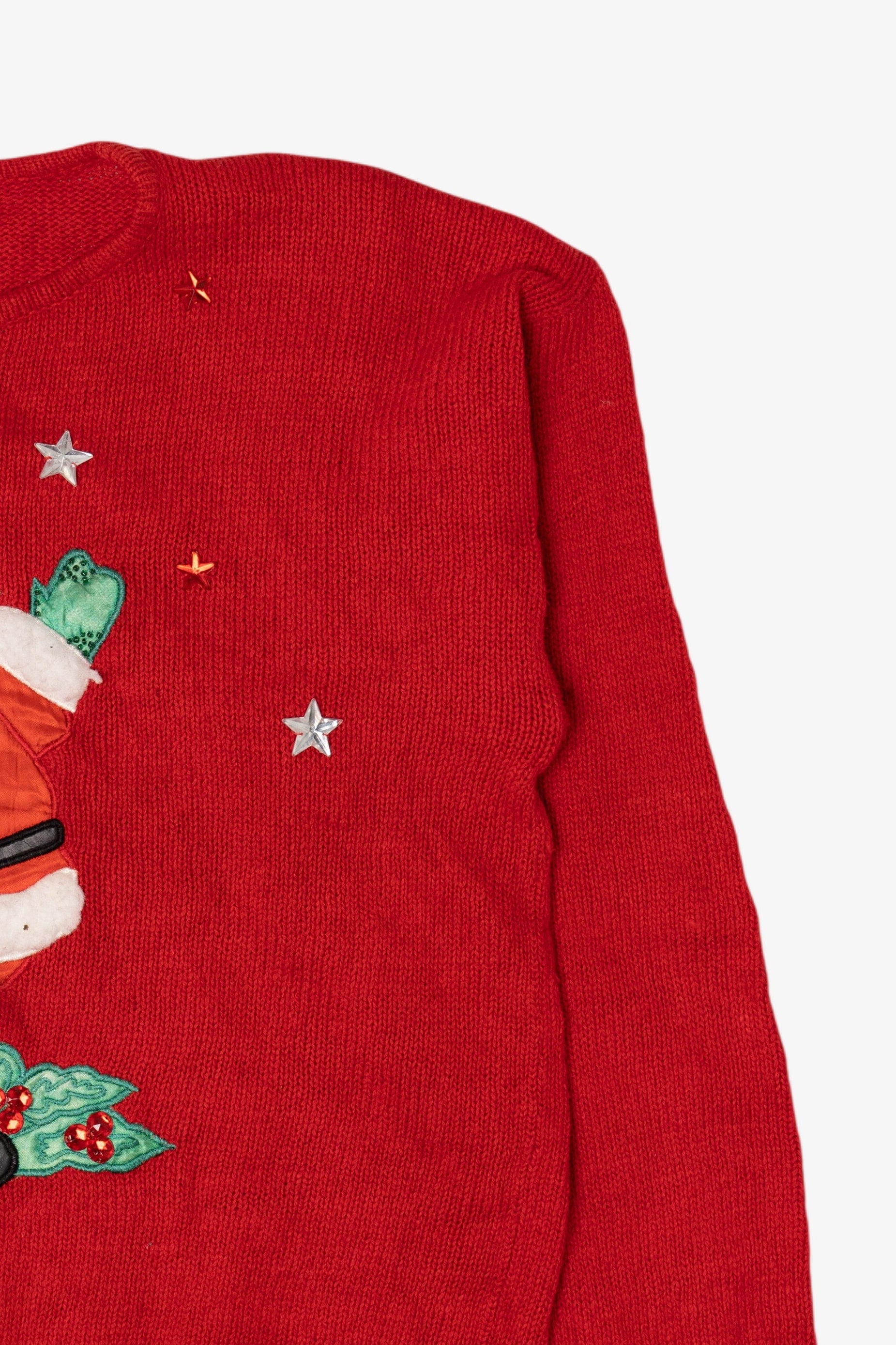 Vintage Red Work in Progress Santa Christmas Pullover (1990s)