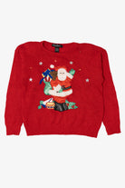 Vintage Red Work in Progress Santa Christmas Pullover (1990s)