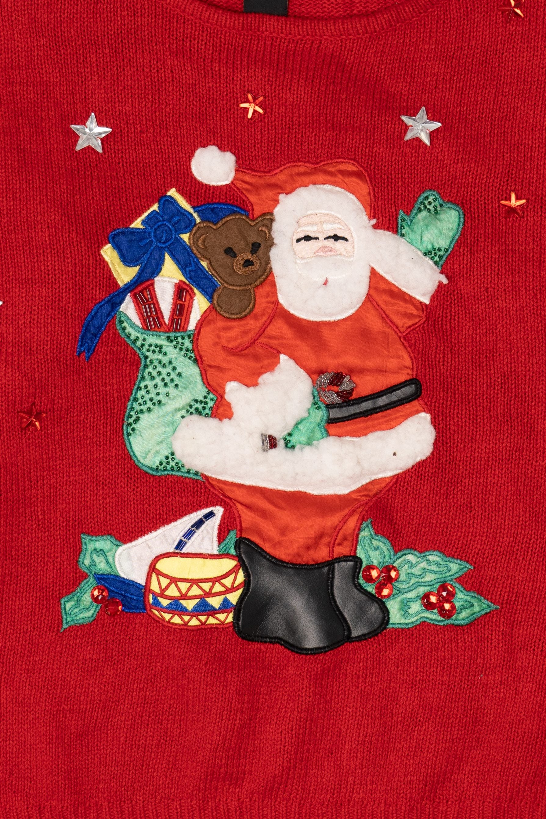 Vintage Red Work in Progress Santa Christmas Pullover (1990s)