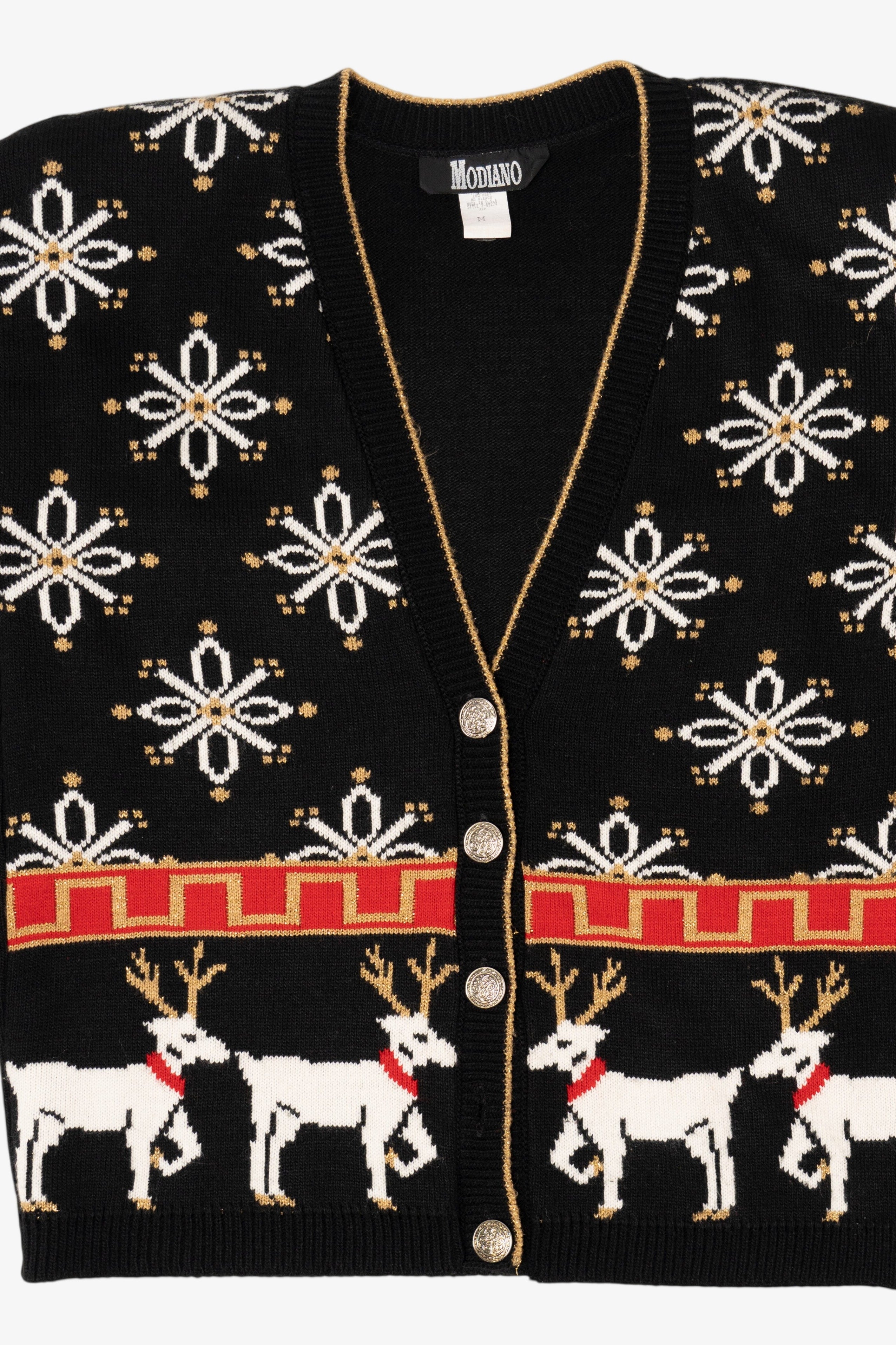 Vintage Black Modiano Reindeer Ugly Christmas Cardigan (1980s)