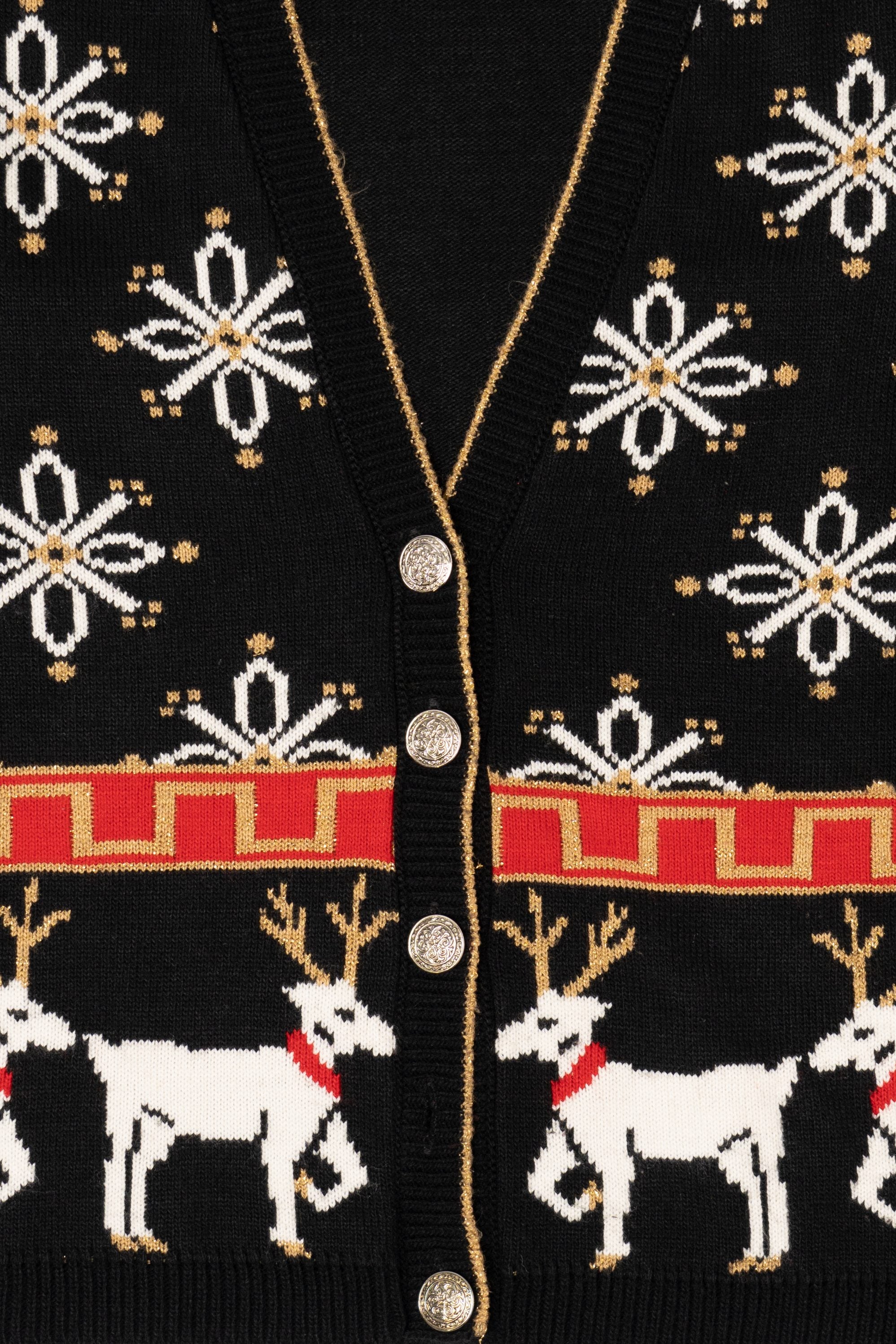 Vintage Black Modiano Reindeer Ugly Christmas Cardigan (1980s)