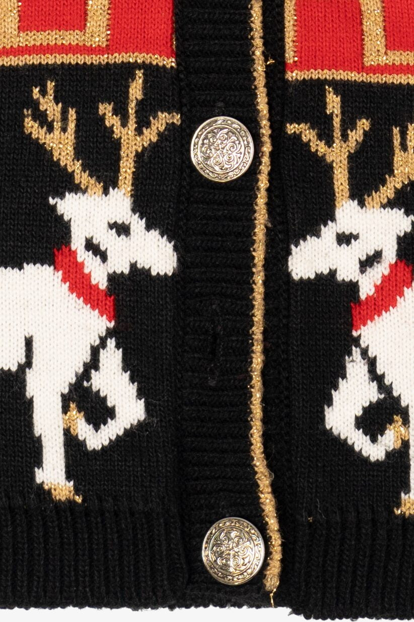 Vintage Black Modiano Reindeer Ugly Christmas Cardigan (1980s)