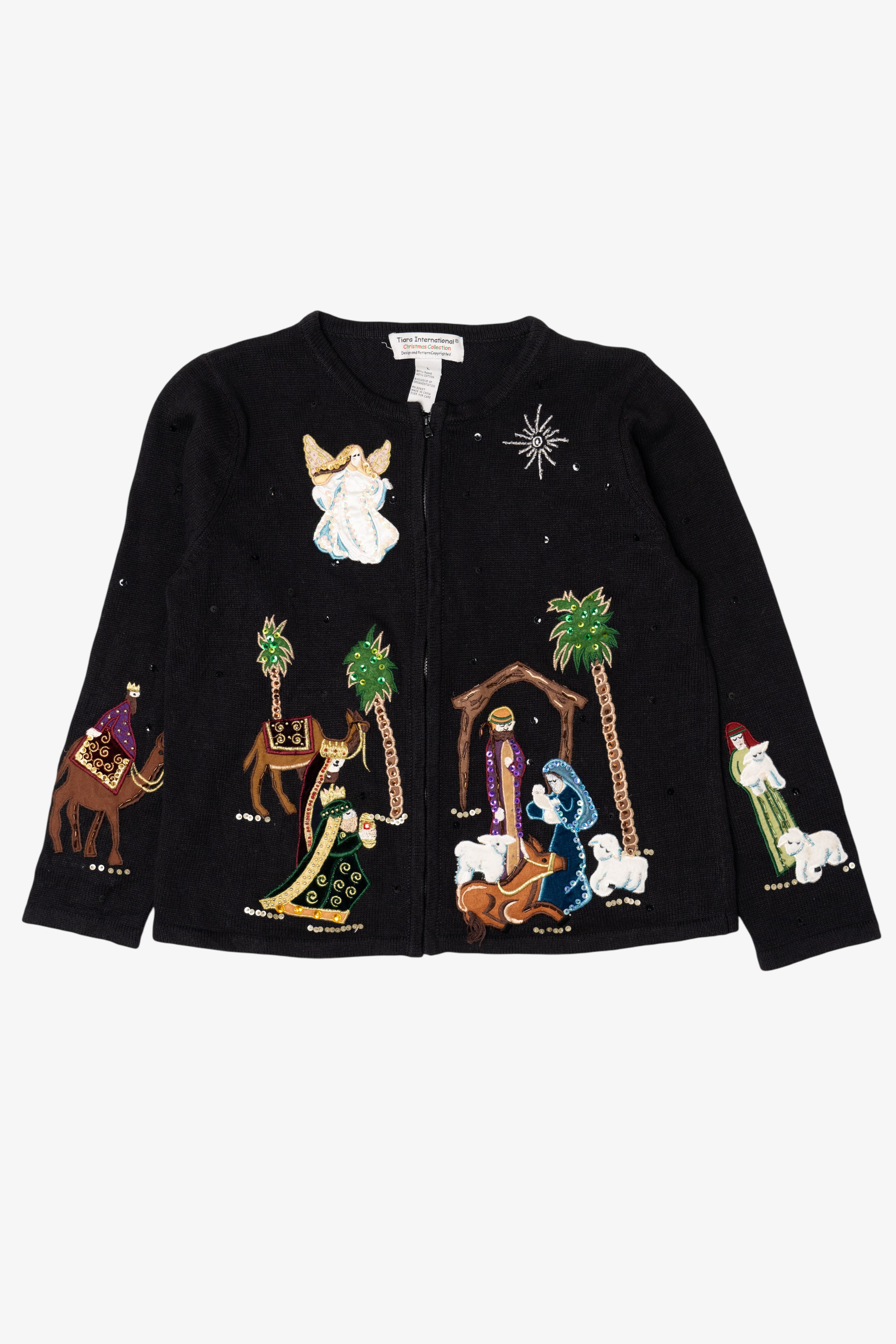 Vintage Black Nativity Scene Ugly Christmas Cardigan (2000s)