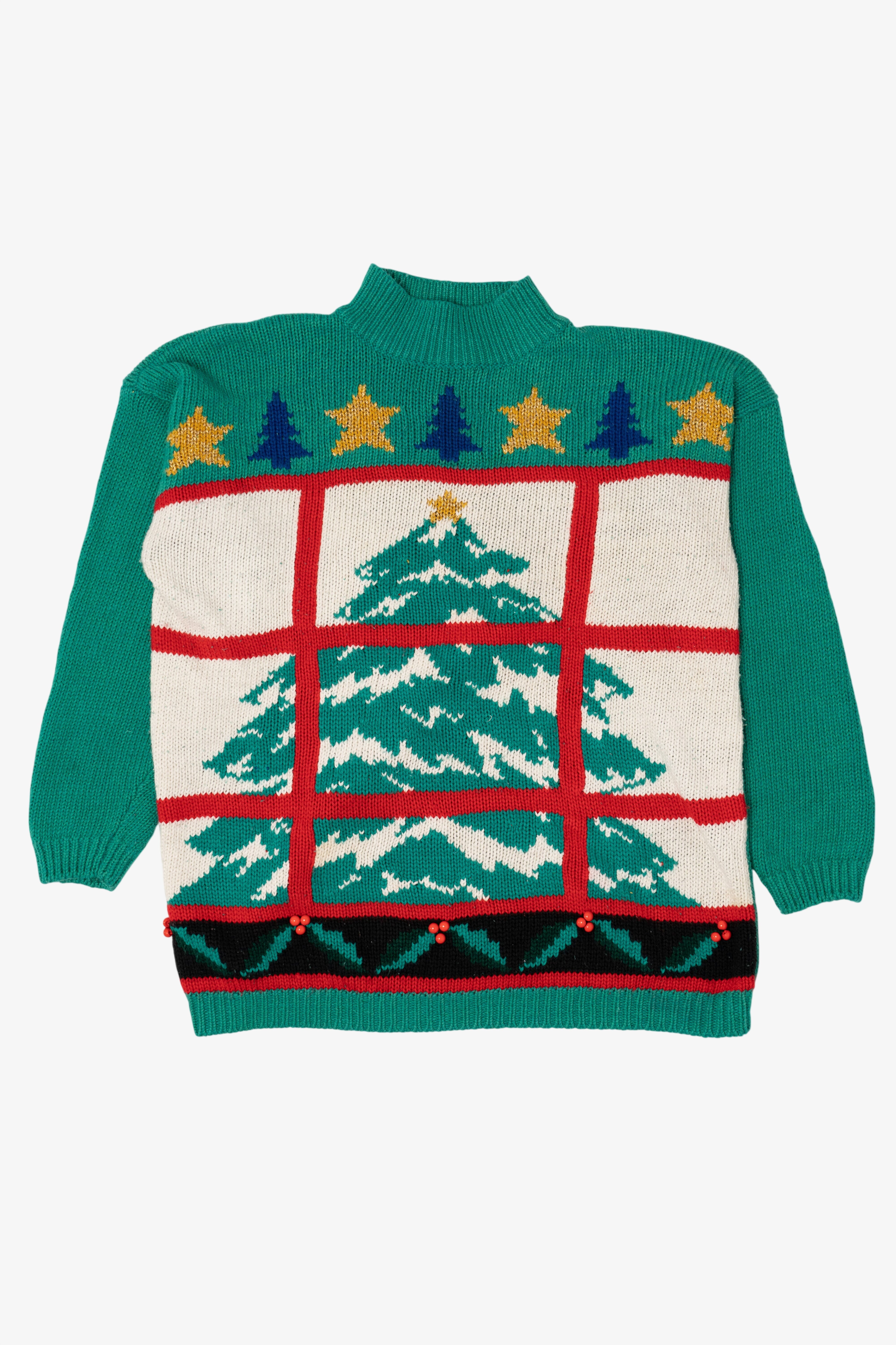 Vintage Green Tree In Window Ugly Christmas Sweater (1990s)