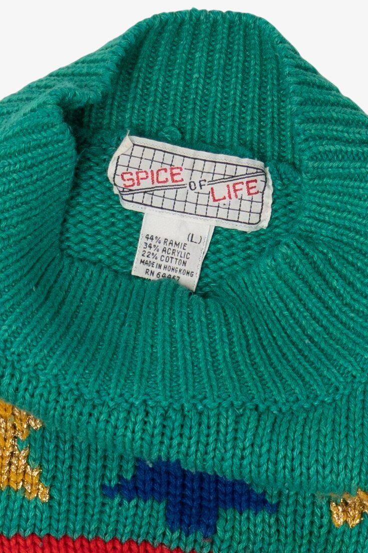 Vintage Green Tree In Window Ugly Christmas Sweater (1990s)