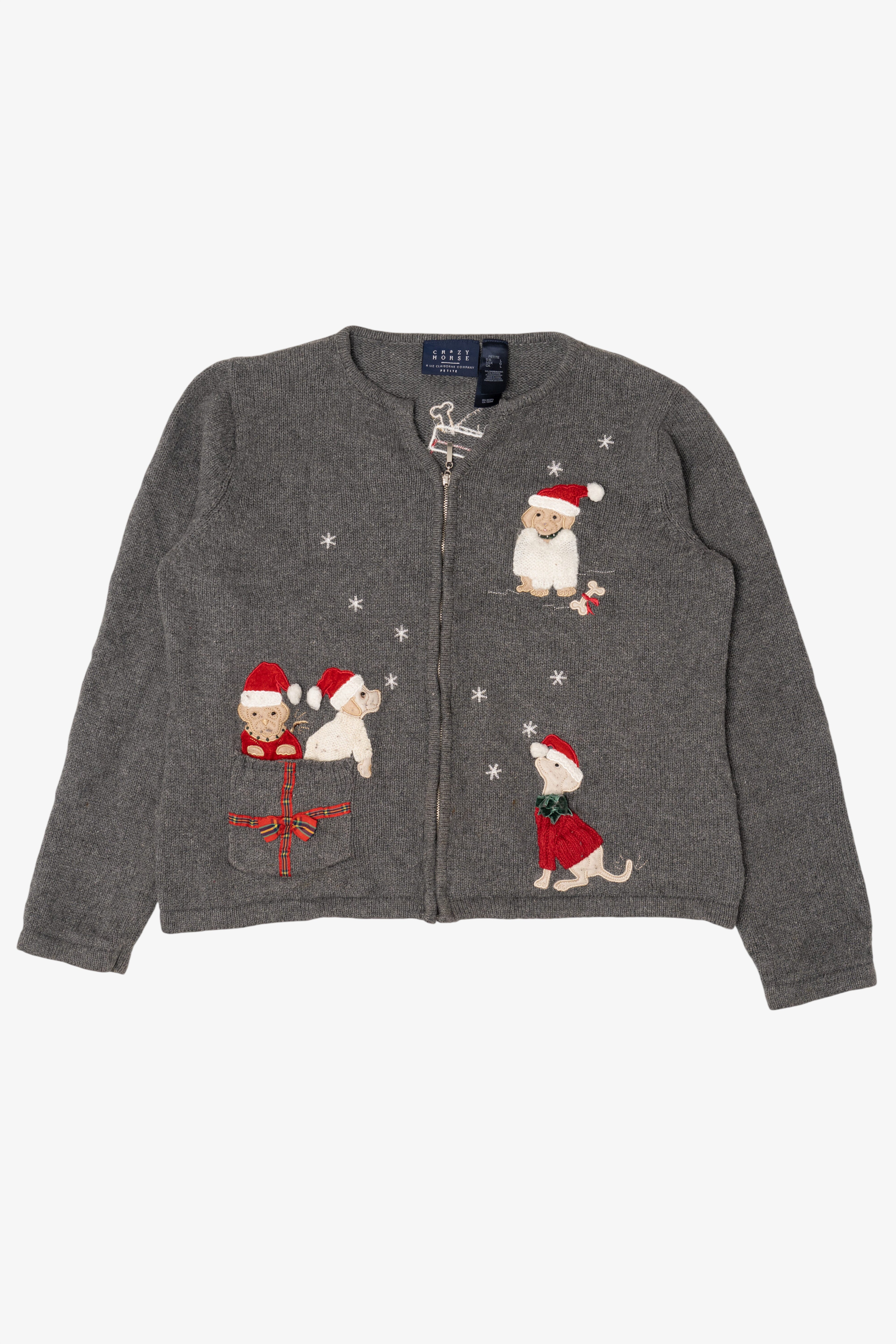 Vintage Crazy Horse Dogs Ugly Christmas Cardigan (2000s)