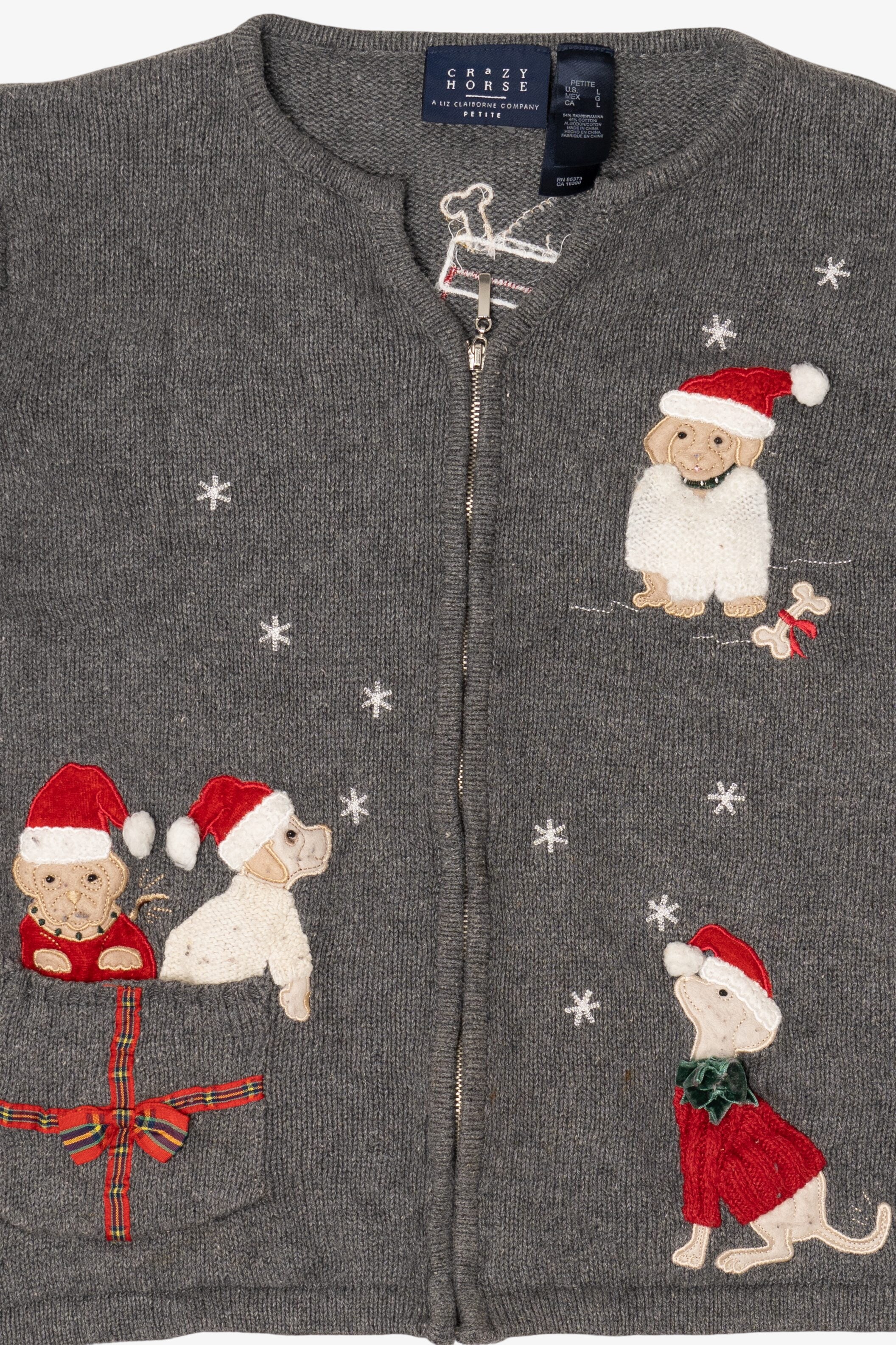 Vintage Crazy Horse Dogs Ugly Christmas Cardigan (2000s)