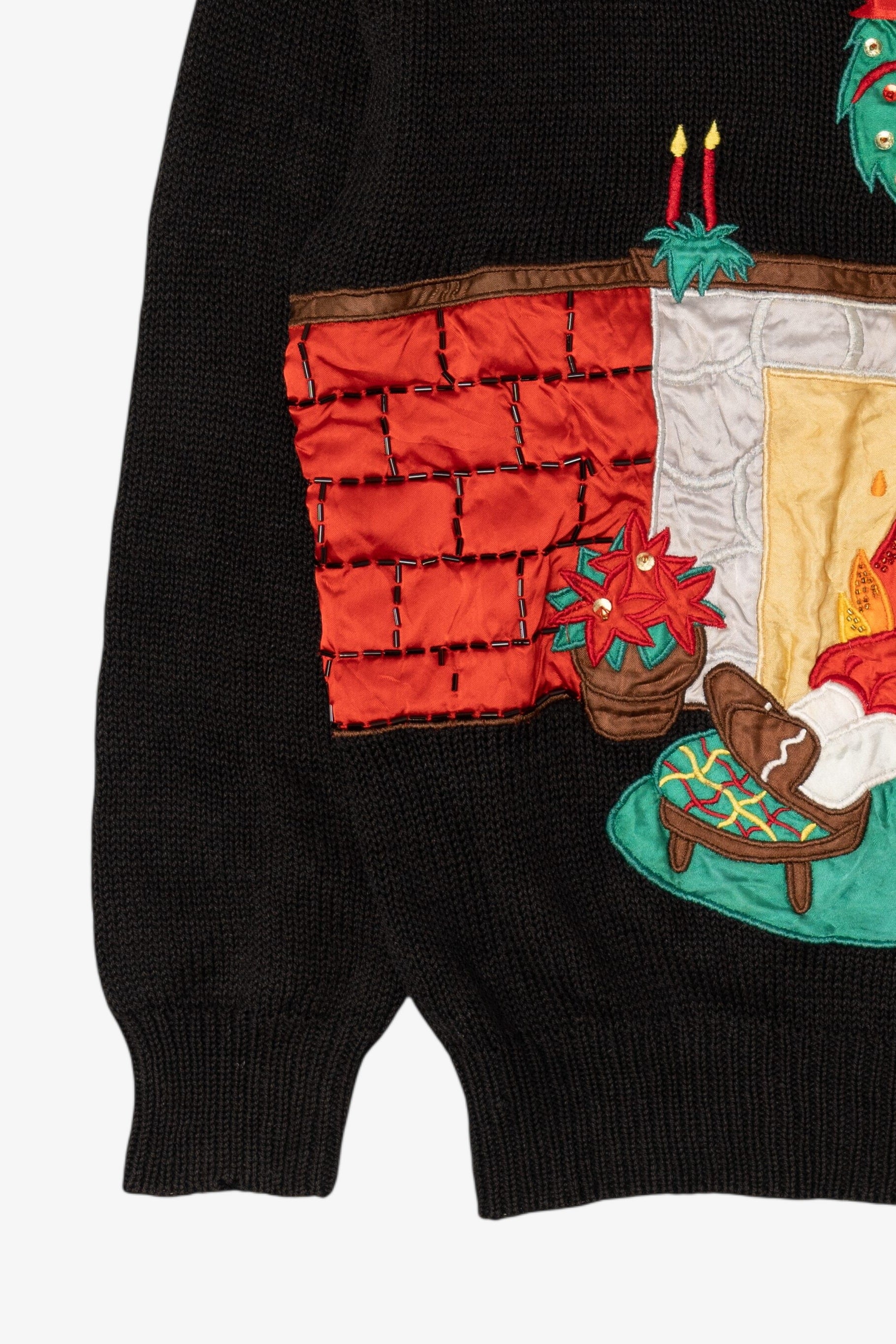 Vintage Santa And Fireplace Ugly Christmas Sweater (1990s)
