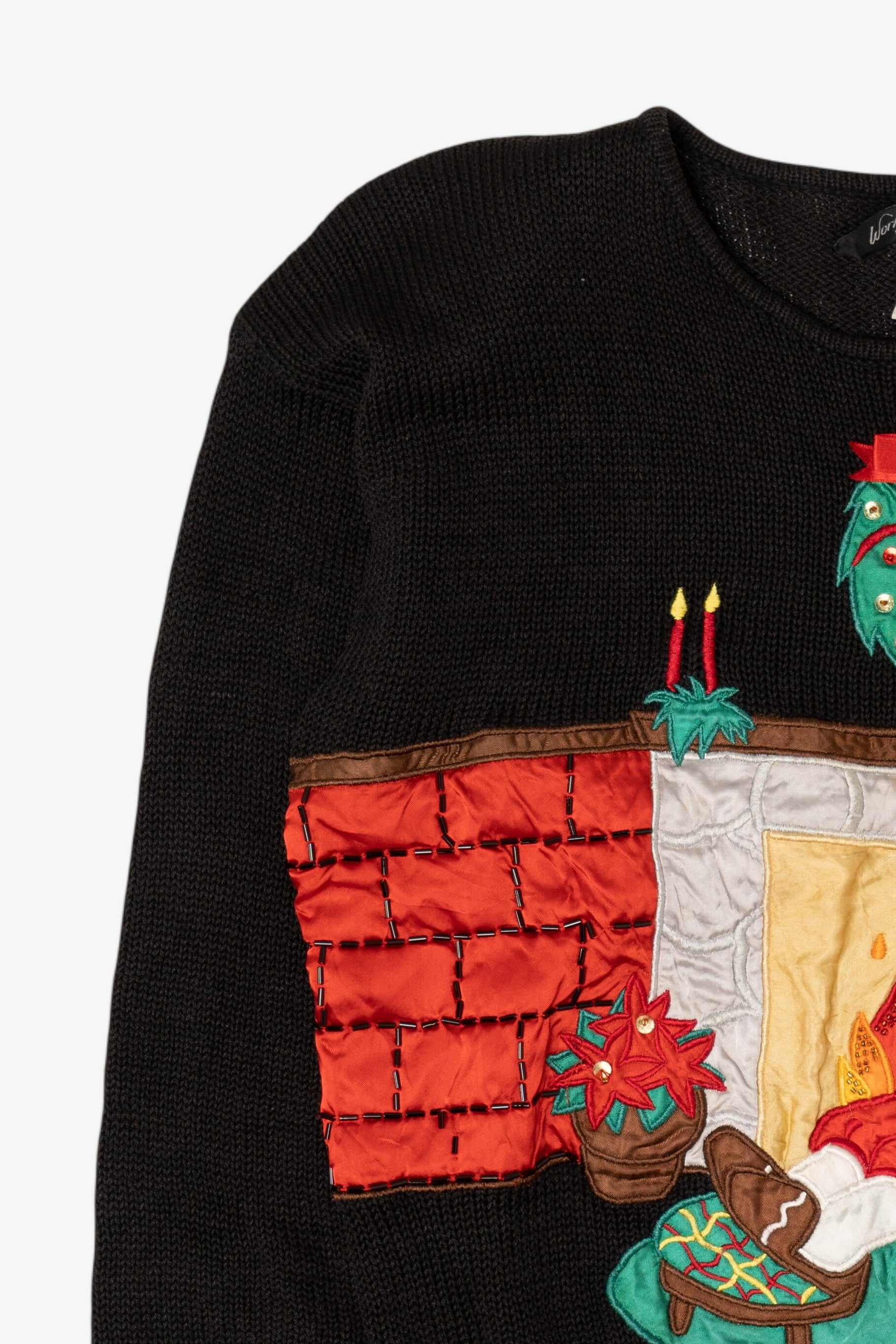 Vintage Santa And Fireplace Ugly Christmas Sweater (1990s)