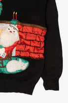 Vintage Santa And Fireplace Ugly Christmas Sweater (1990s)