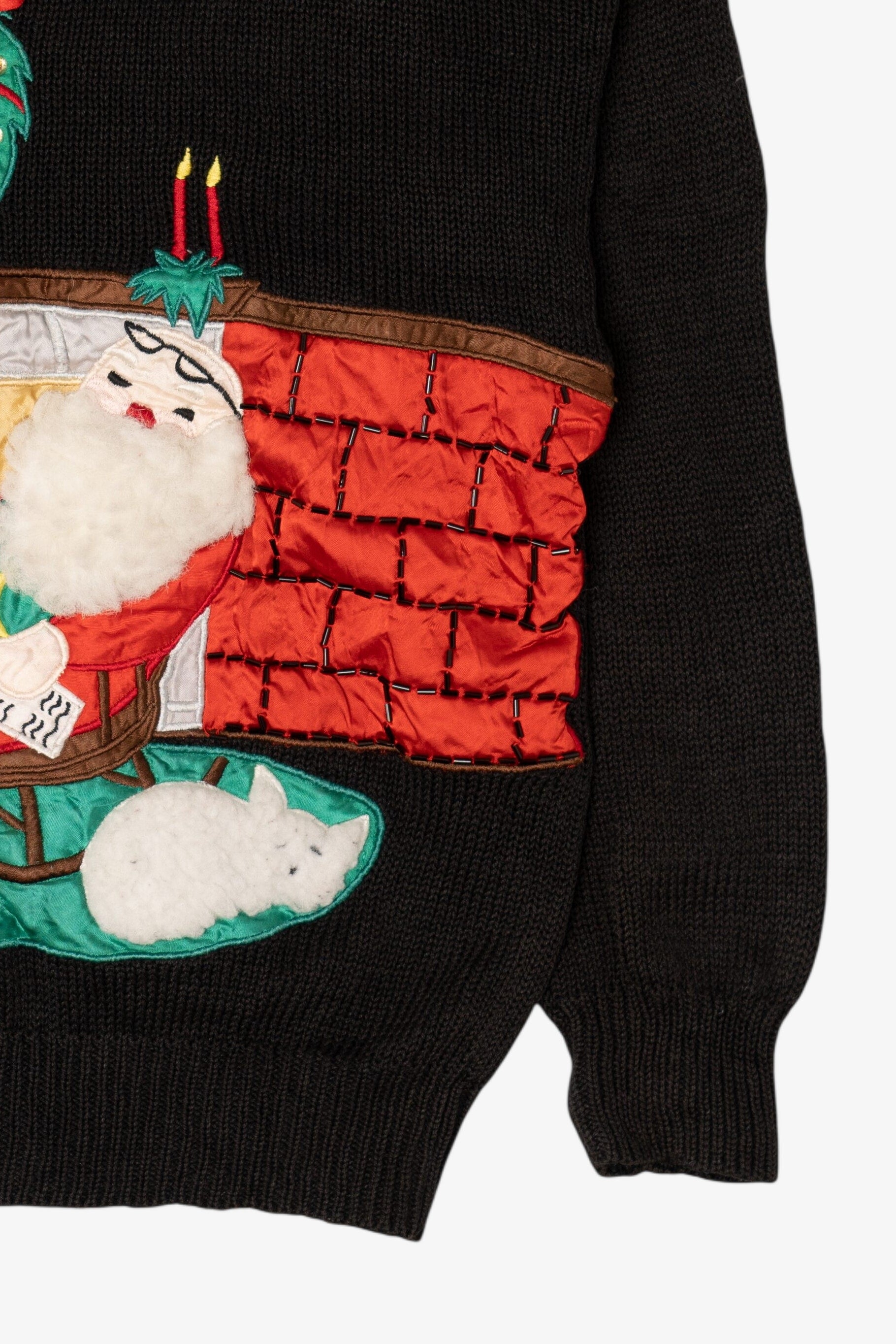Vintage Santa And Fireplace Ugly Christmas Sweater (1990s)