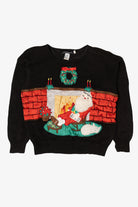 Vintage Santa And Fireplace Ugly Christmas Sweater (1990s)
