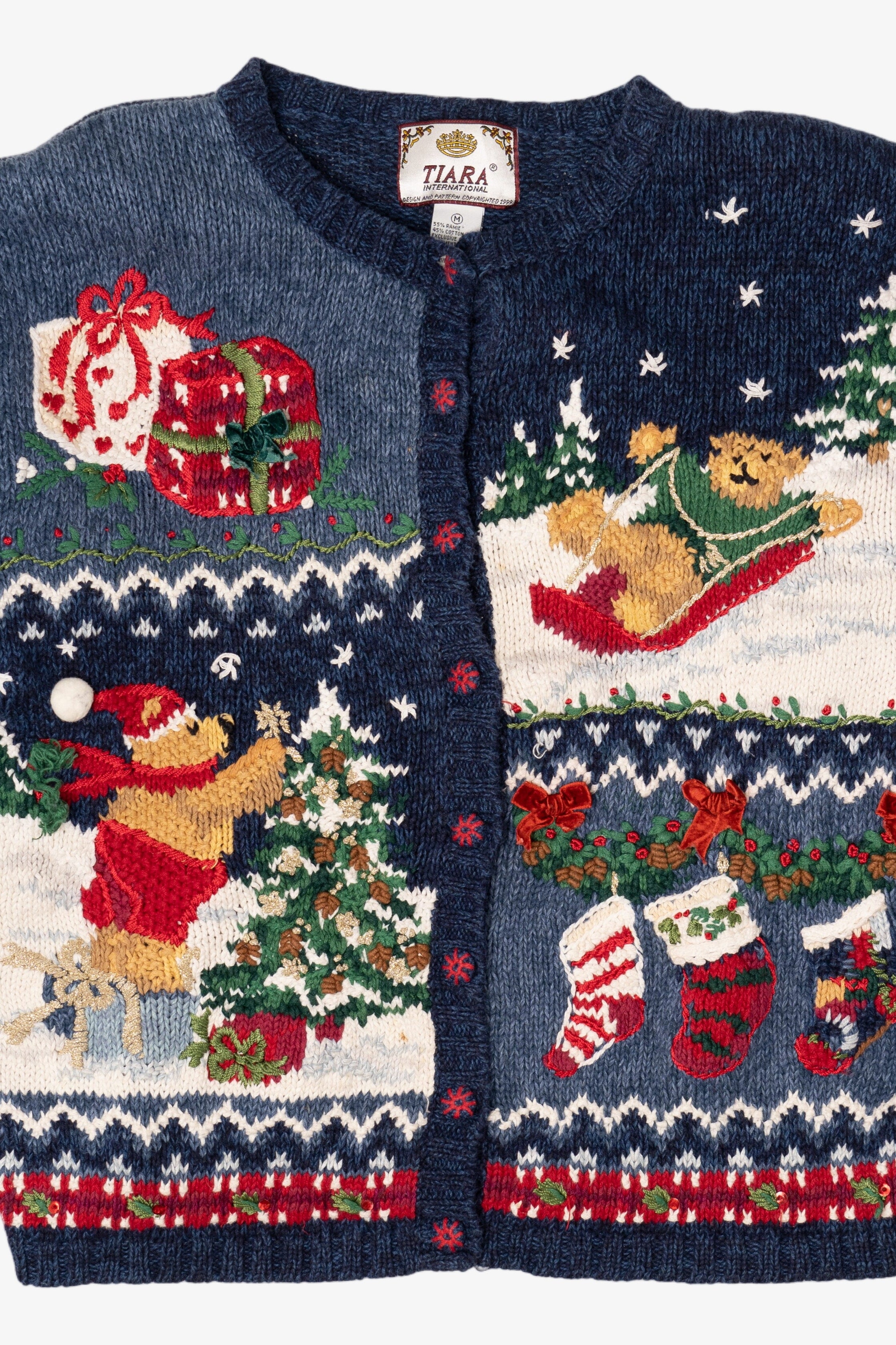 Vintage Blue Tiara International Bears Ugly Christmas Sweater (1990s)