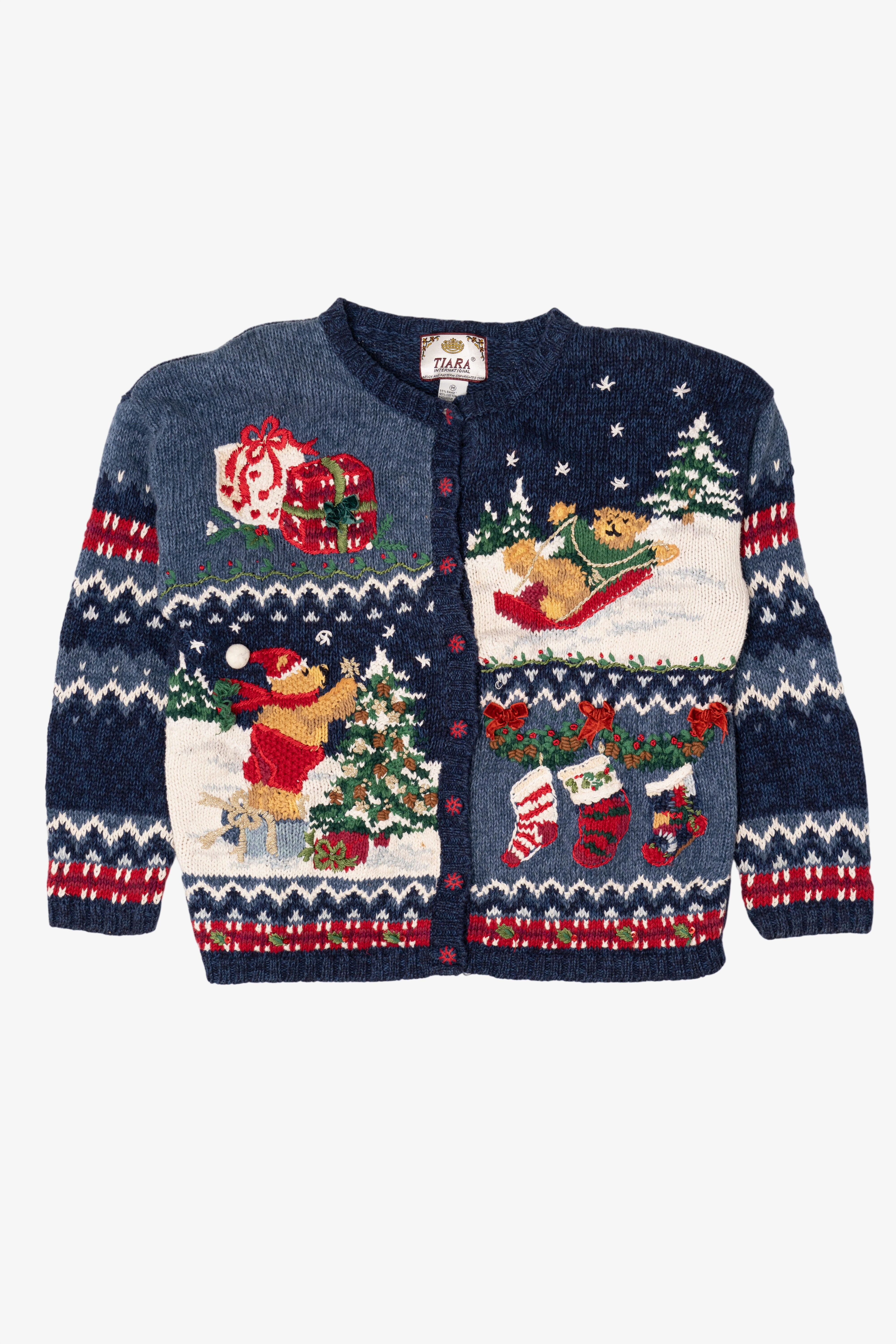 Vintage Blue Tiara International Bears Ugly Christmas Sweater (1990s)