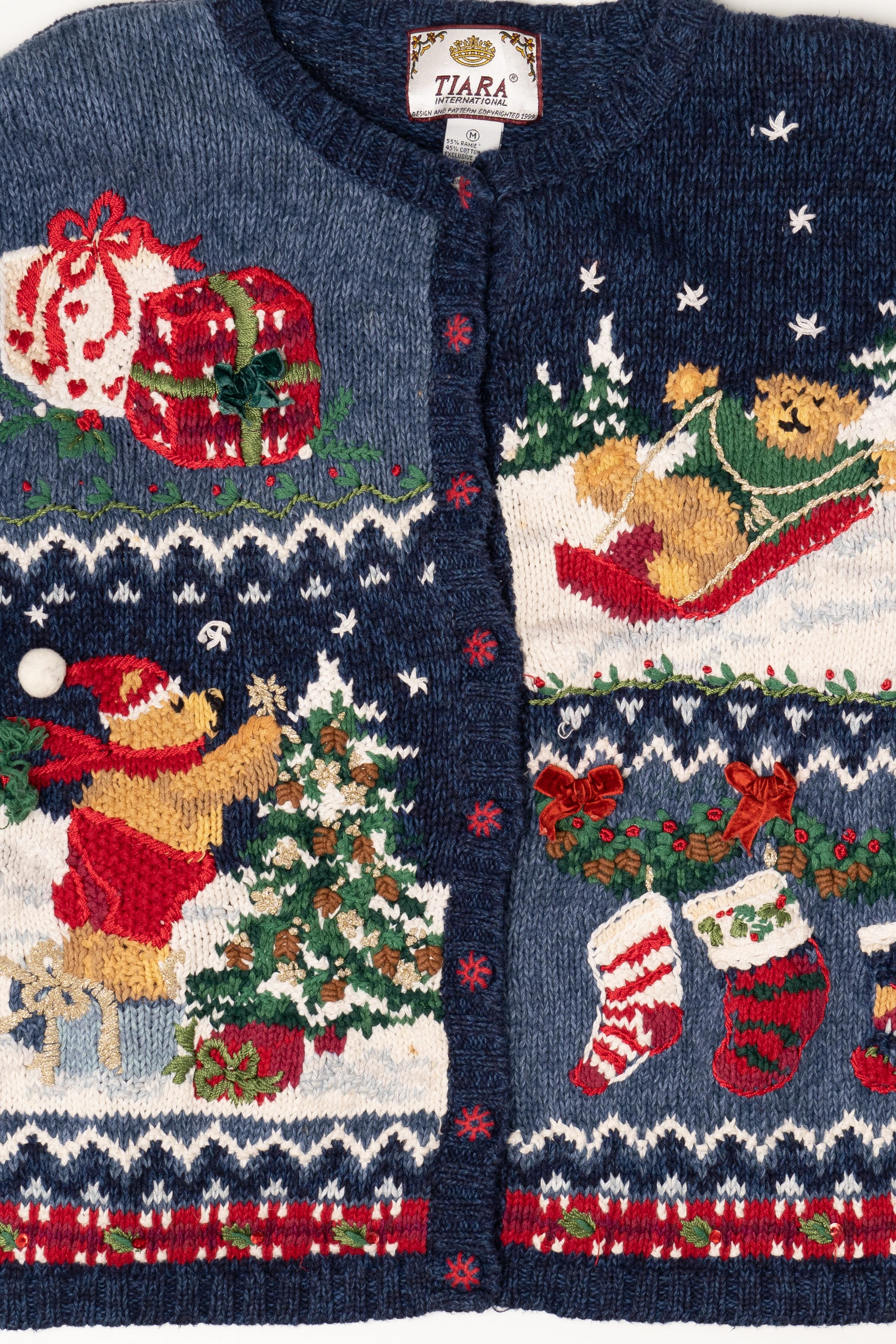 Vintage Blue Tiara International Bears Ugly Christmas Sweater (1990s)