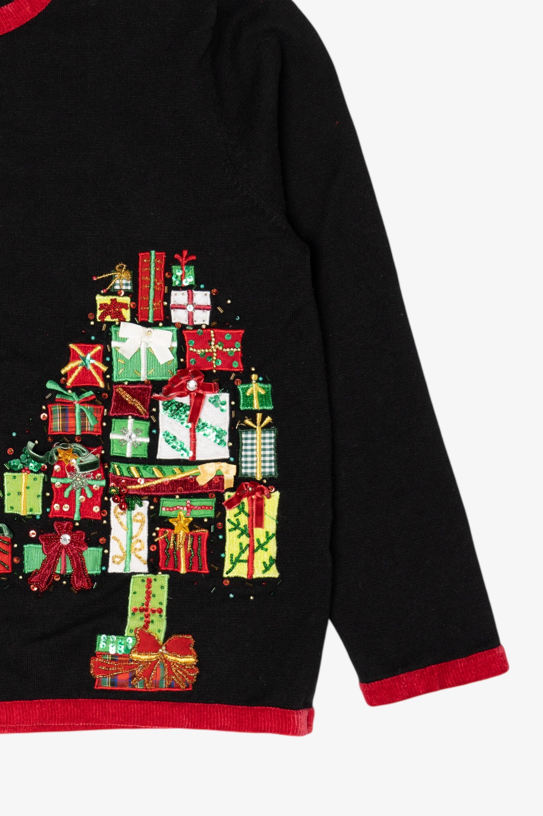 Vintage Black Berek Present Tree Ugly Christmas Cardigan (1990s)