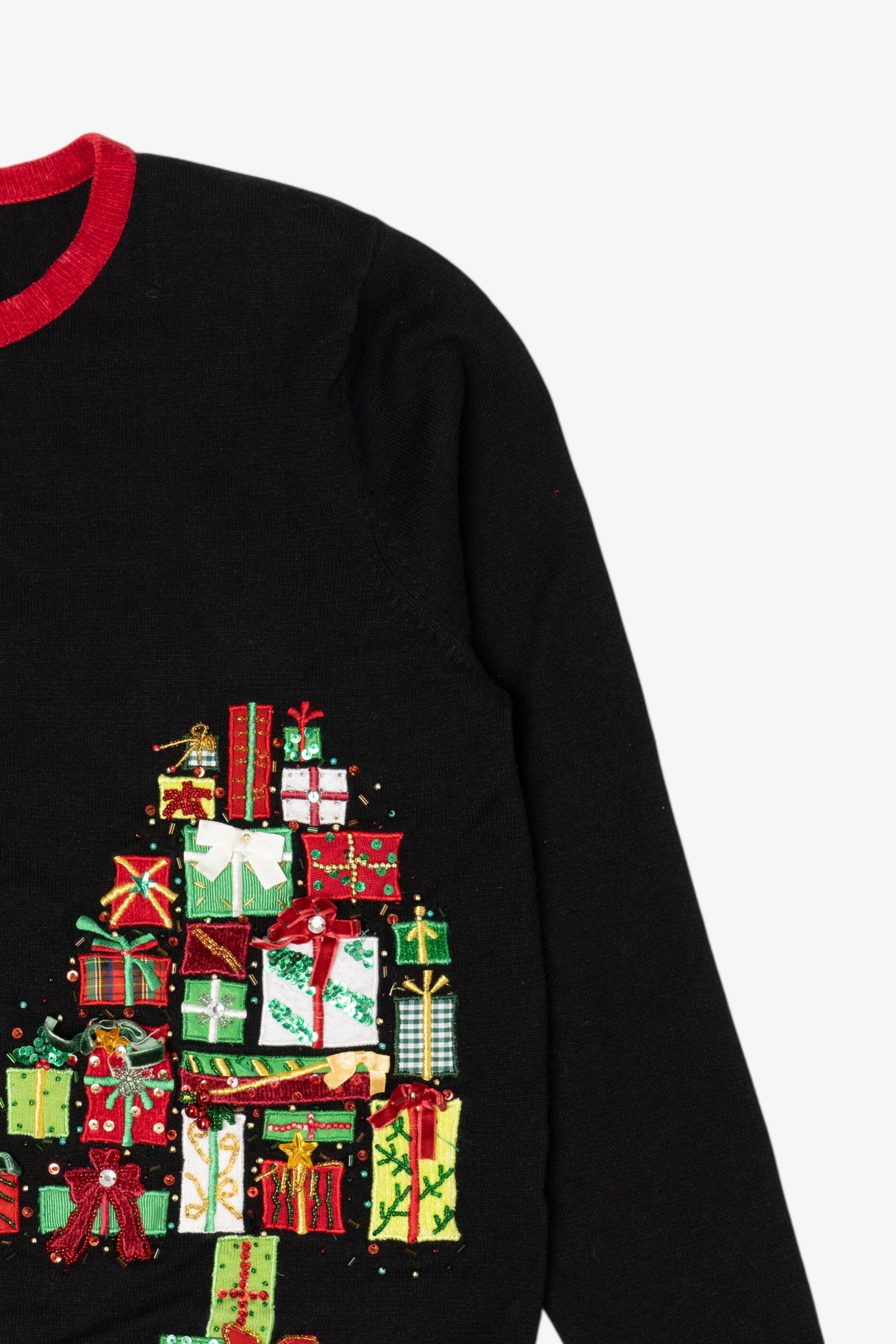 Vintage Black Berek Present Tree Ugly Christmas Cardigan (1990s)