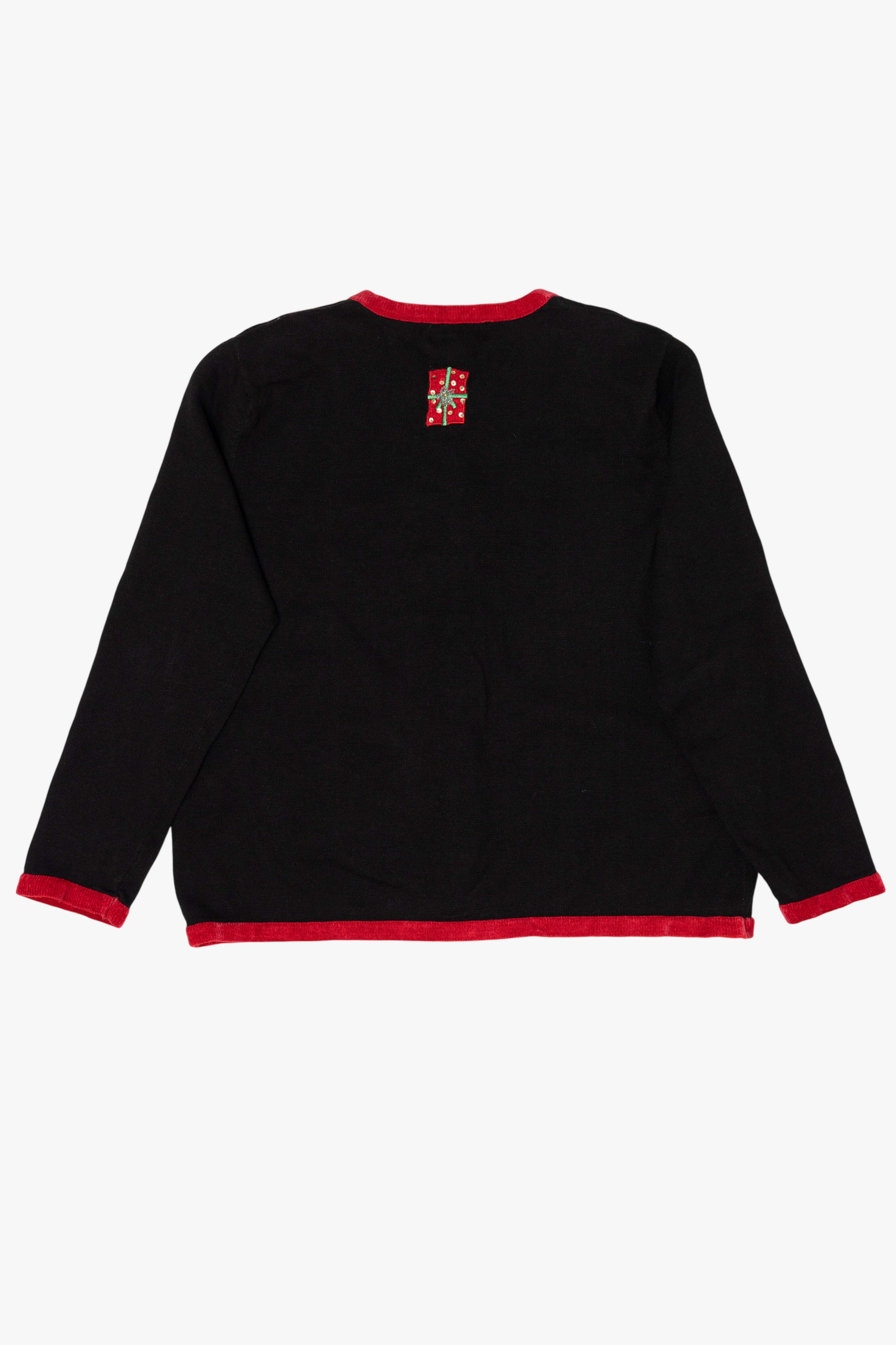 Vintage Black Berek Present Tree Ugly Christmas Cardigan (1990s)