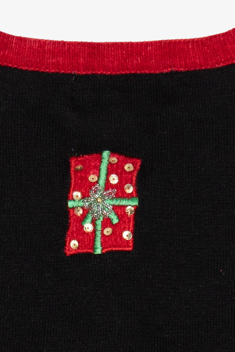 Vintage Black Berek Present Tree Ugly Christmas Cardigan (1990s)