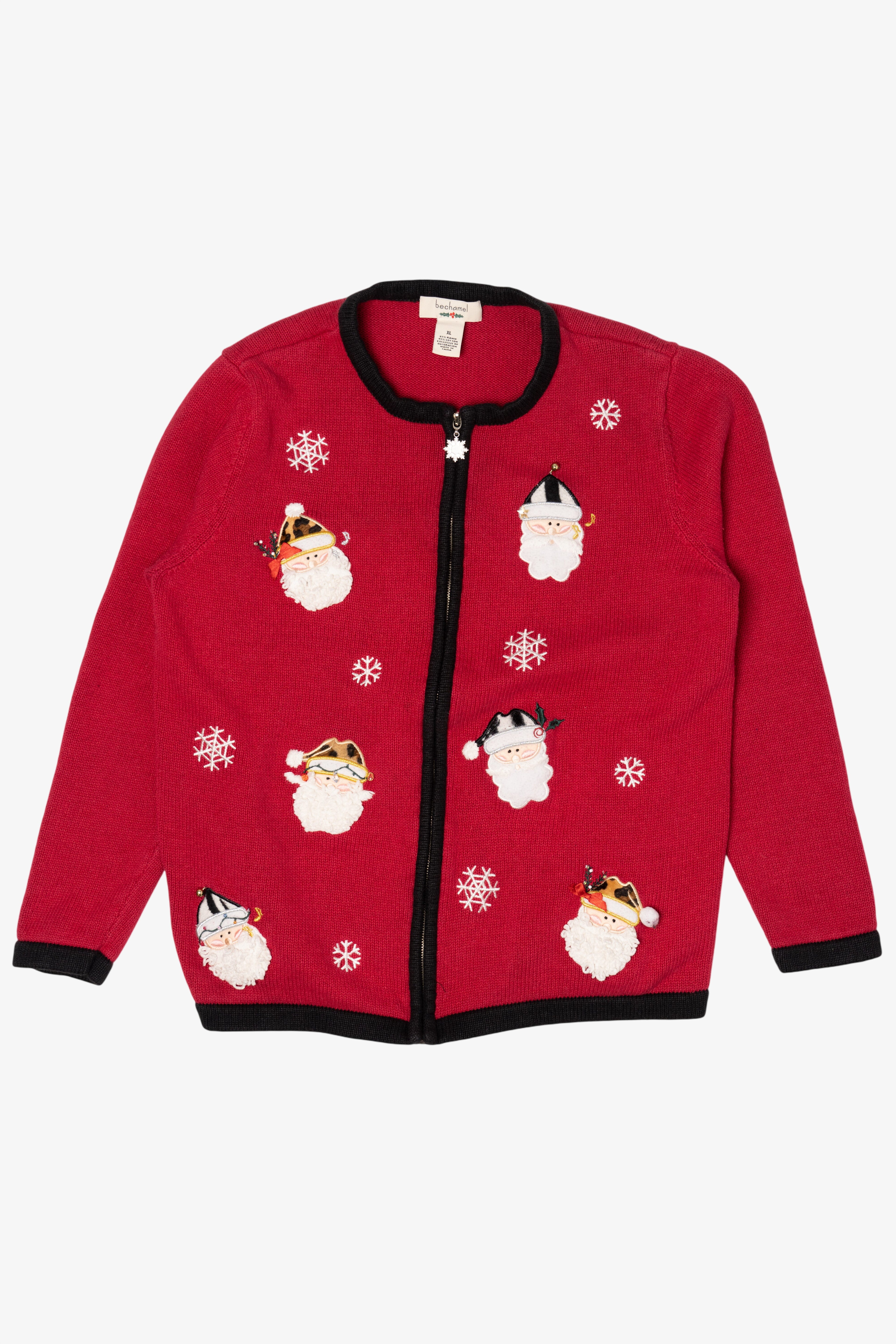 Vintage Red Bechamel Santas Ugly Christmas Cardigan (1990s)